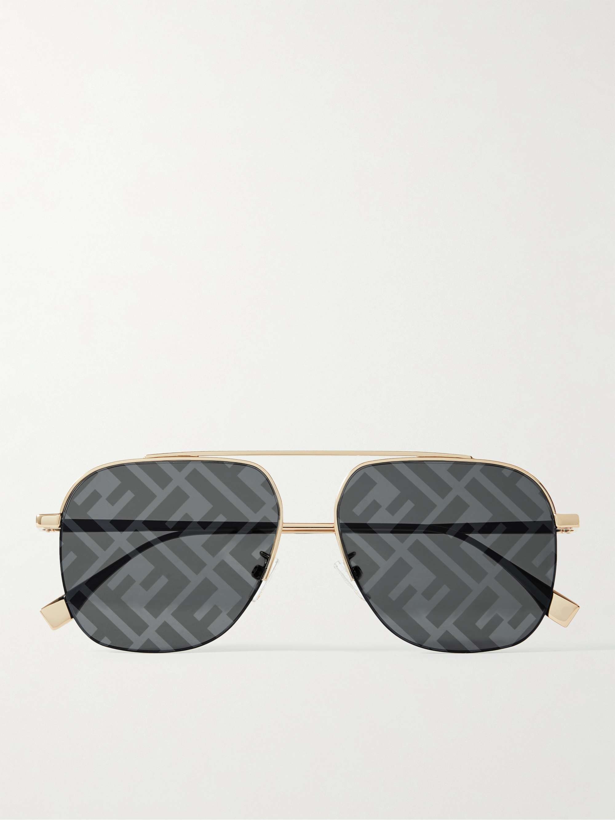 FENDI Aviator-Style Logo-Print Gold-Tone Sunglasses for Men | MR PORTER