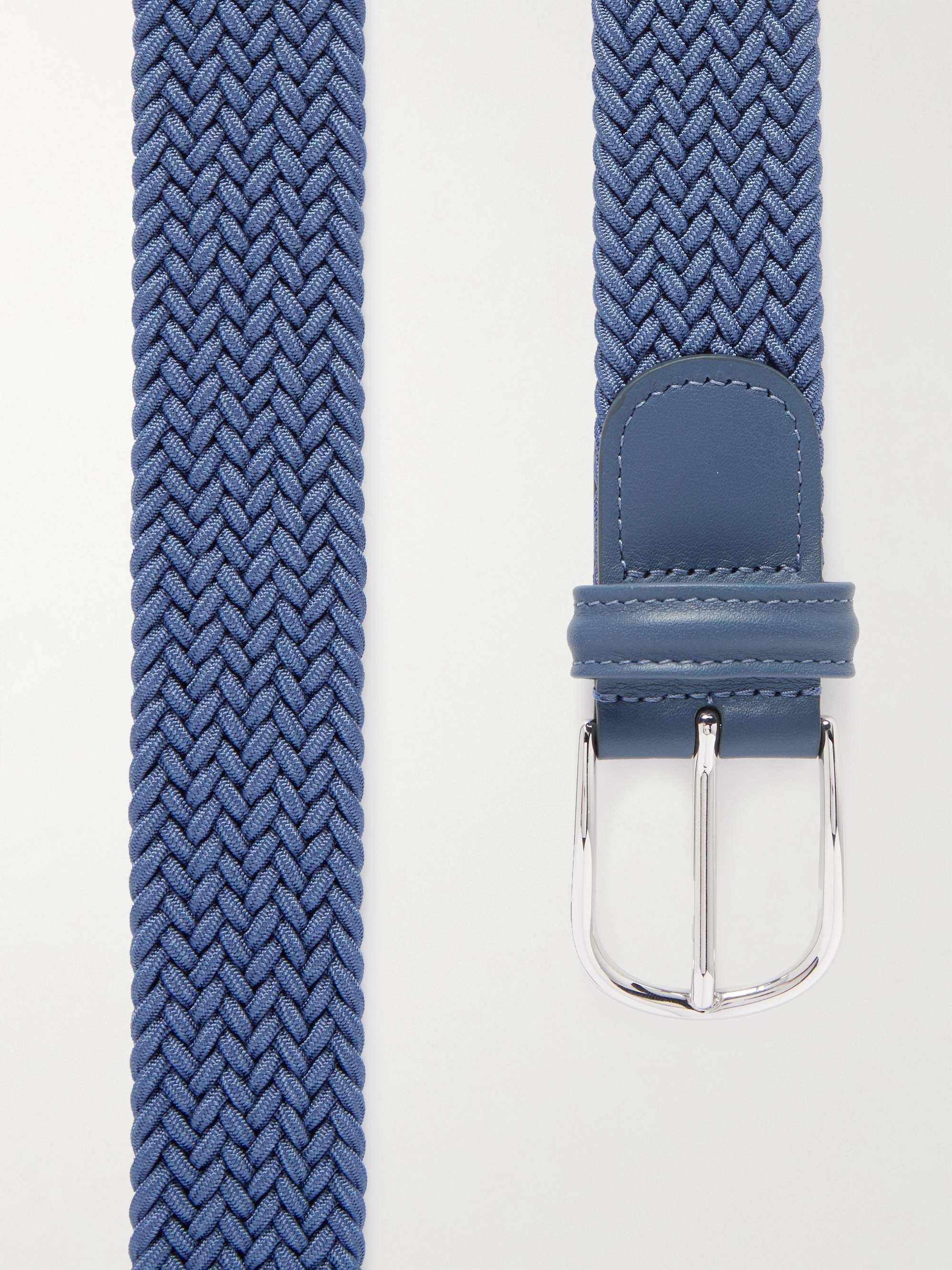 ANDERSON'S 3.5cm Leather-Trimmed Woven Elastic Belt
