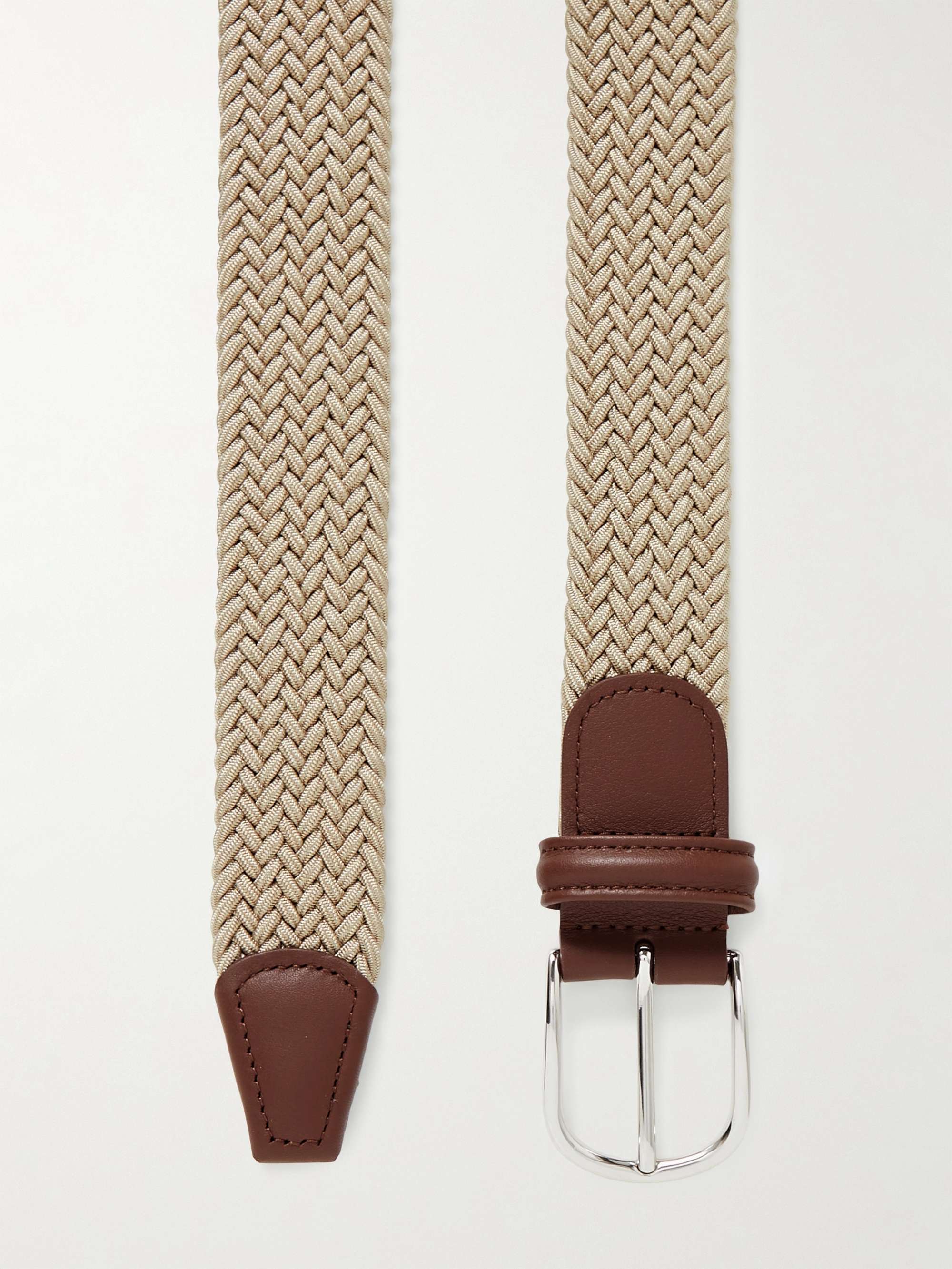 ANDERSON'S 3.5cm Leather-Trimmed Woven Elastic Belt