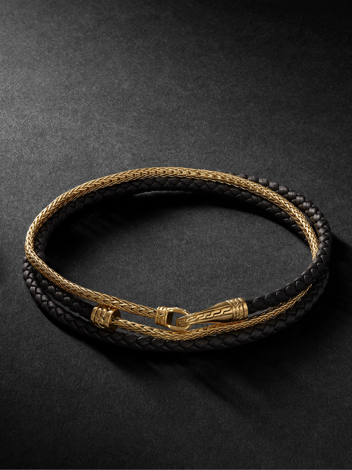 John Hardy Gold And Leather Triple Wrap Bracelet