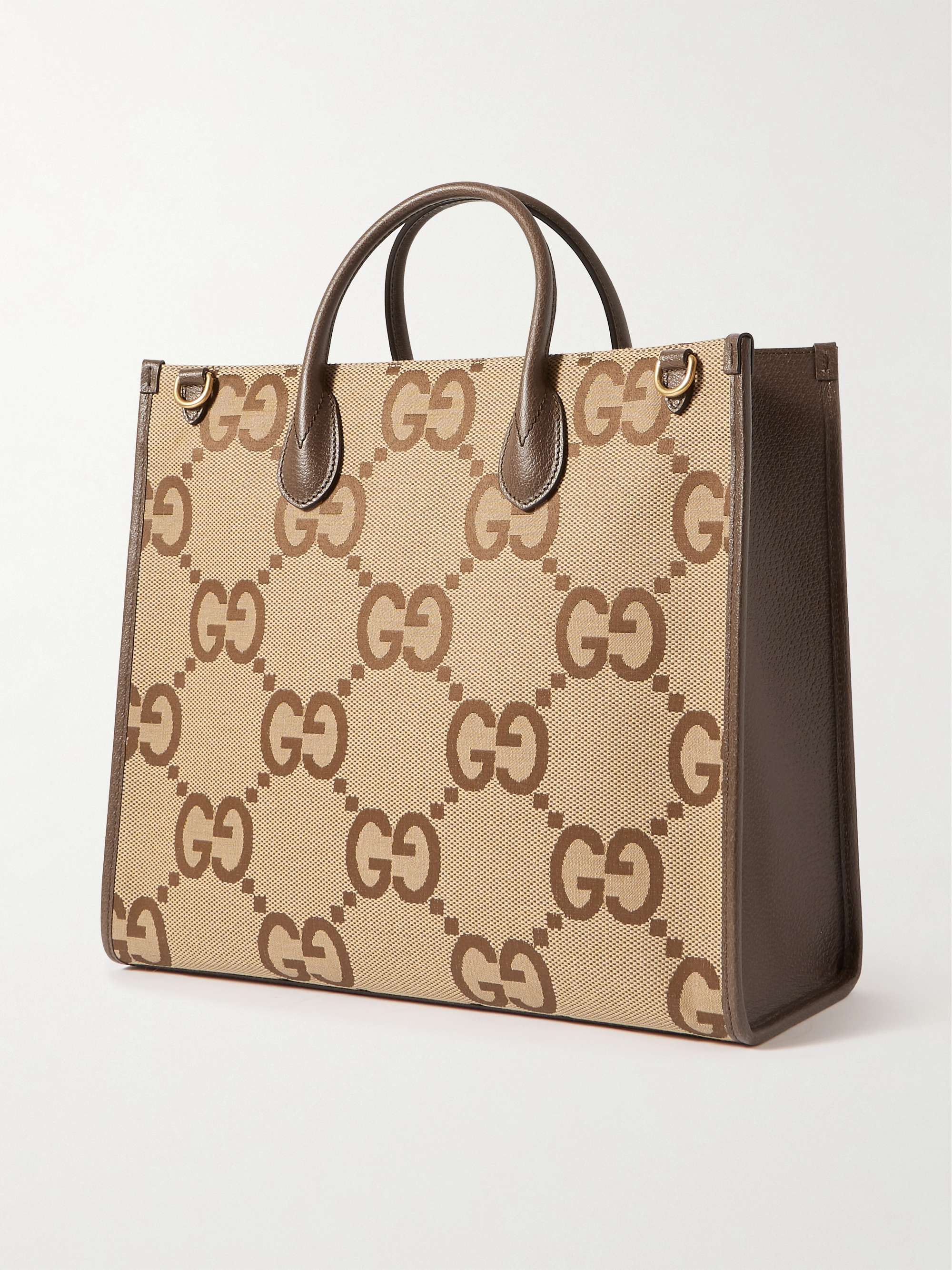 GUCCI Leather-Trimmed Monogrammed Coated-Canvas Tote Bag