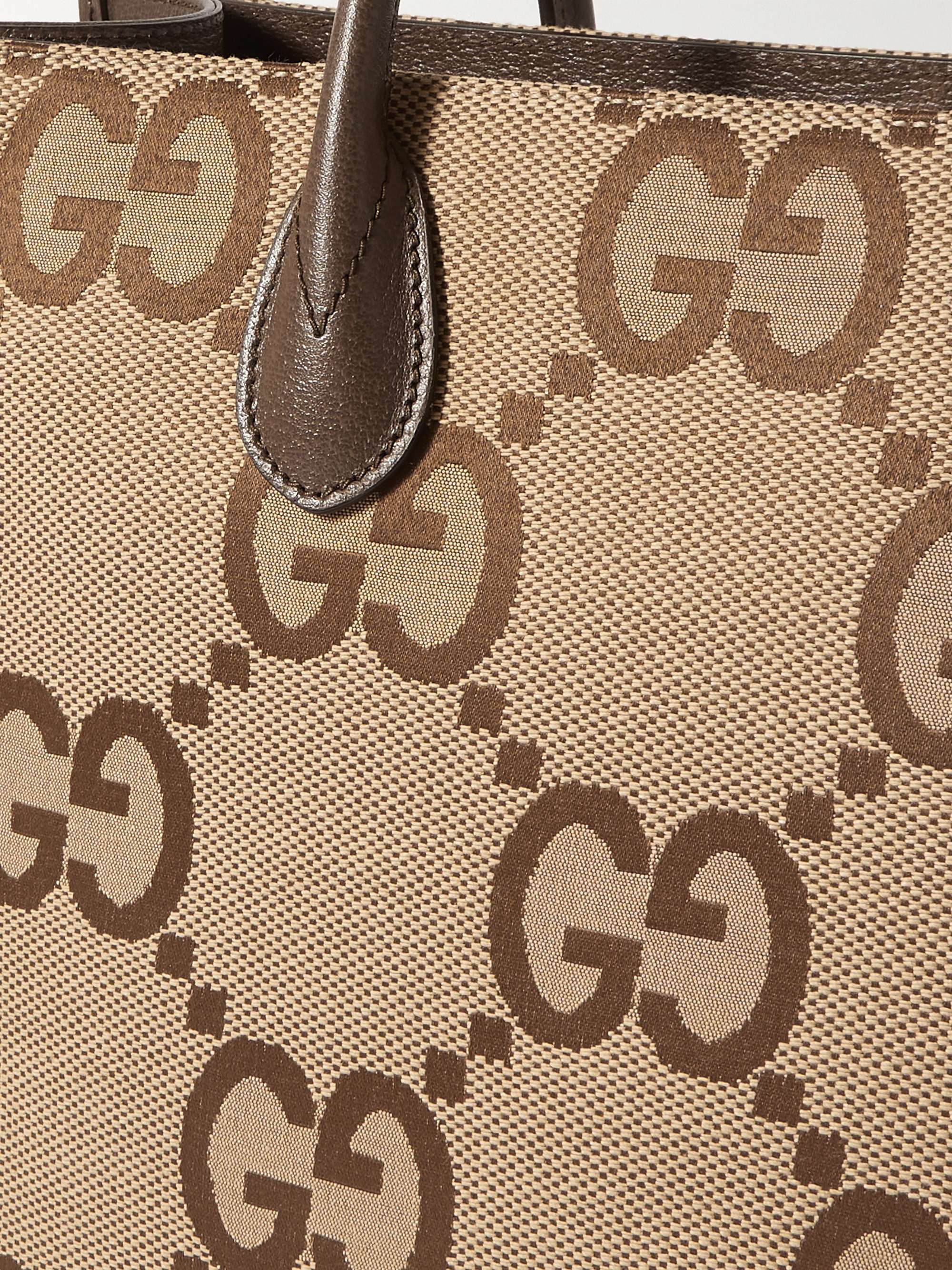 GUCCI Leather-Trimmed Monogrammed Coated-Canvas Tote Bag