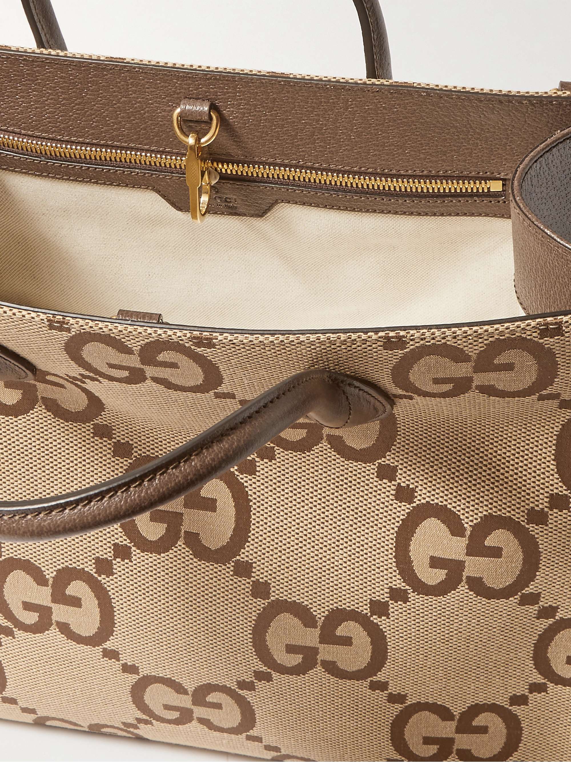 GUCCI Leather-Trimmed Monogrammed Coated-Canvas Tote Bag