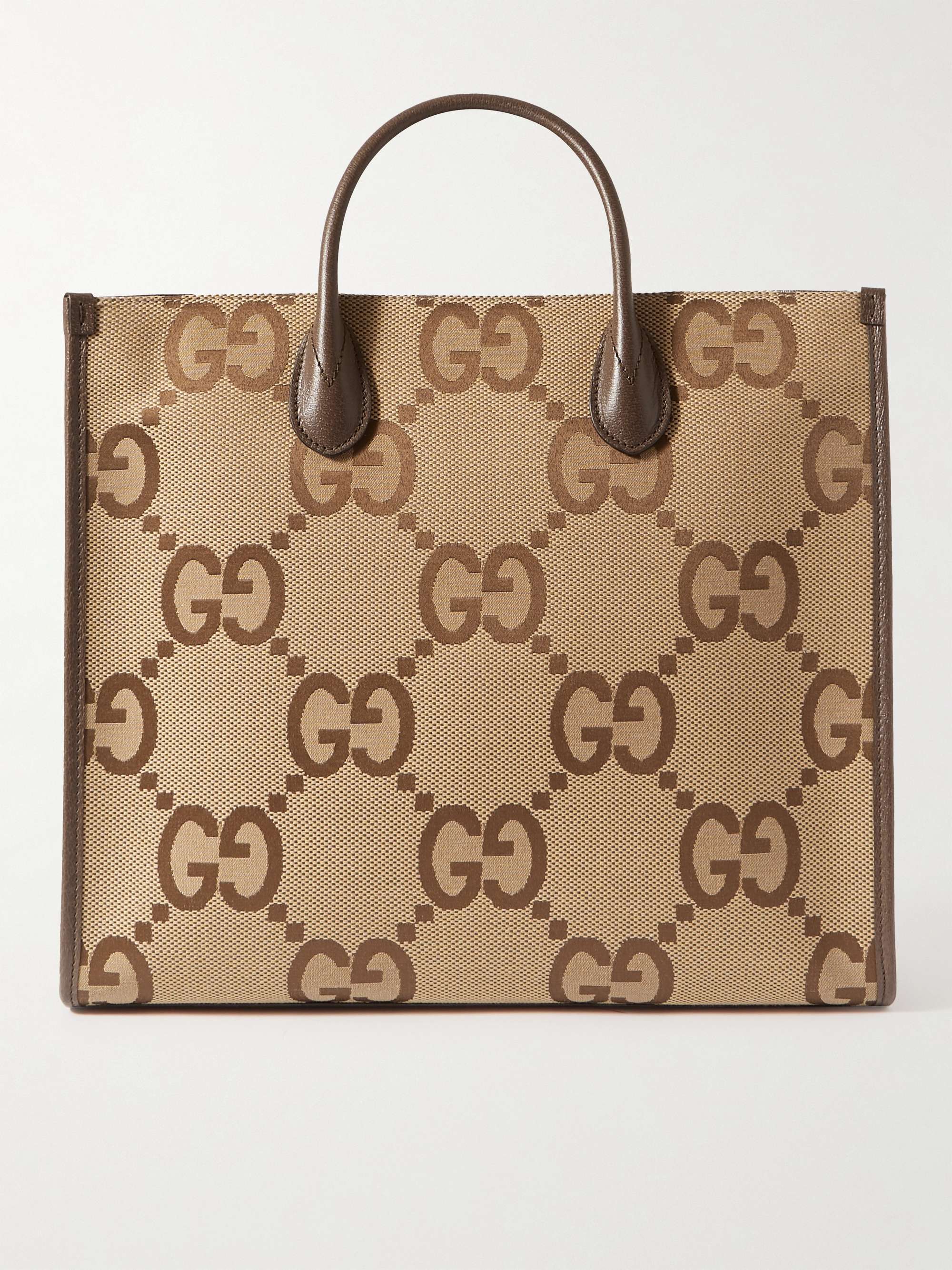 GUCCI Leather-Trimmed Monogrammed Coated-Canvas Tote Bag | MR PORTER