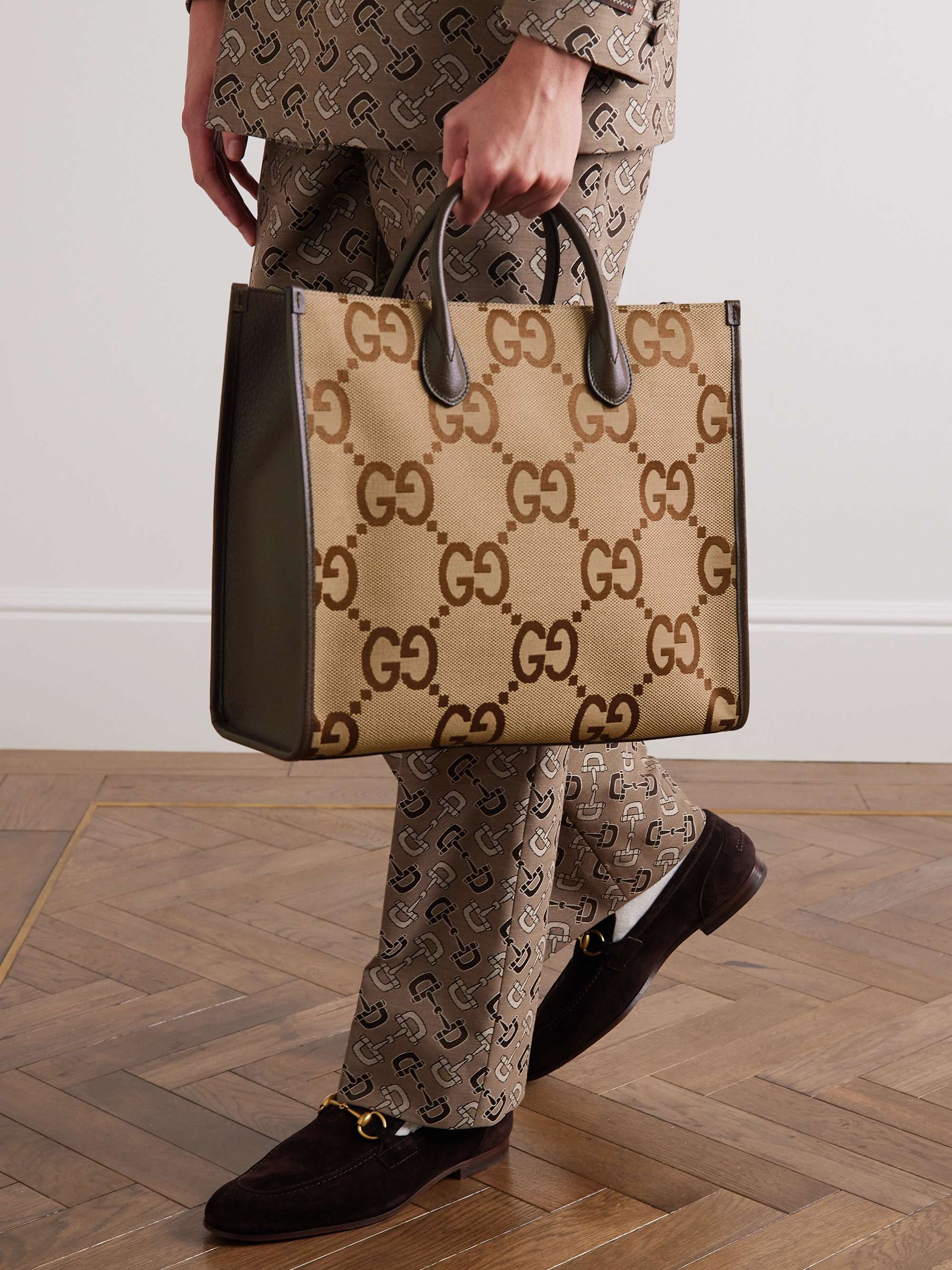 GUCCI Ophidia medium leather-trimmed printed coated-canvas tote