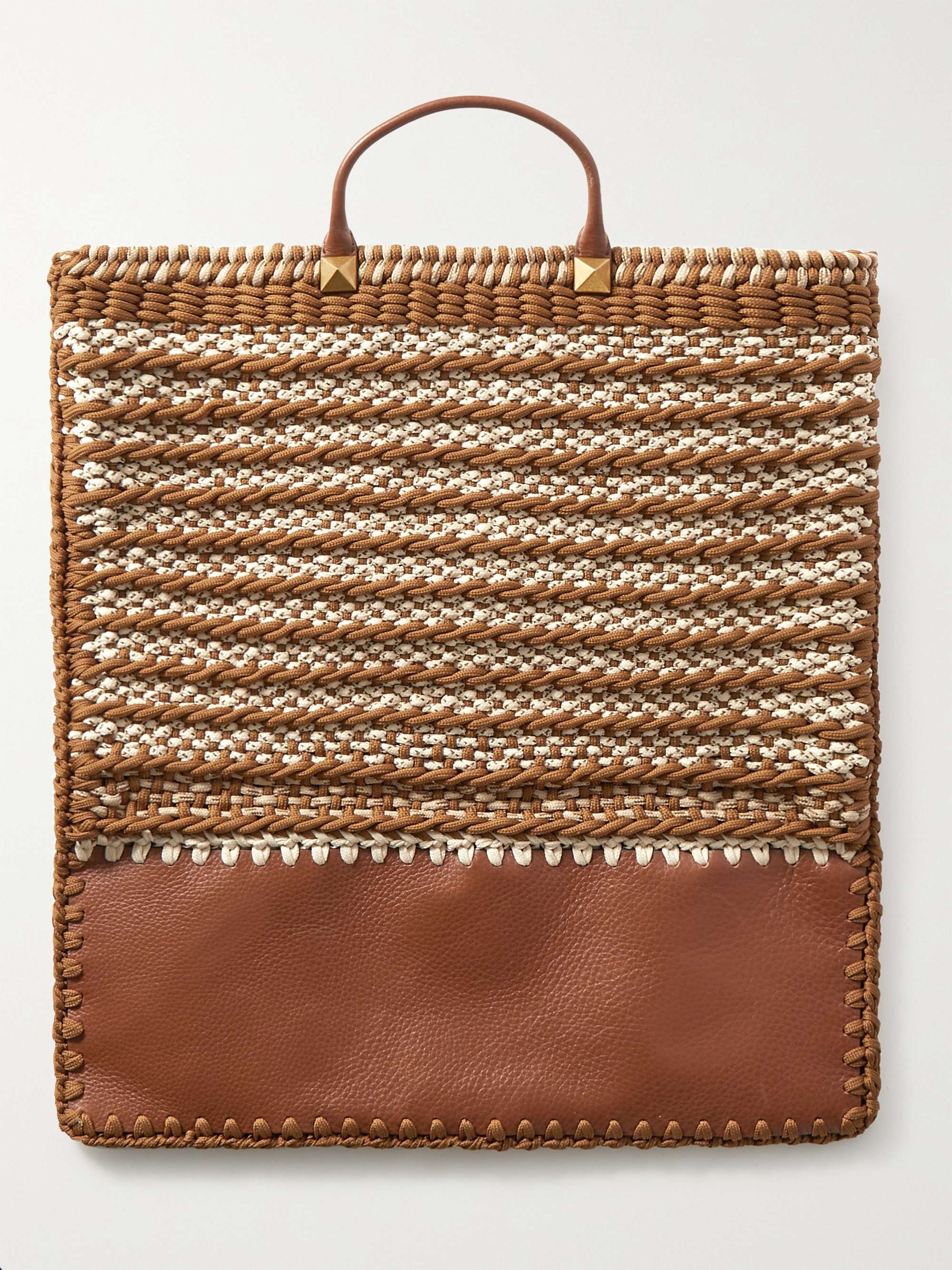 VALENTINO GARAVANI Valentino Garavani Macramé and Full-Grain Leather Tote Bag