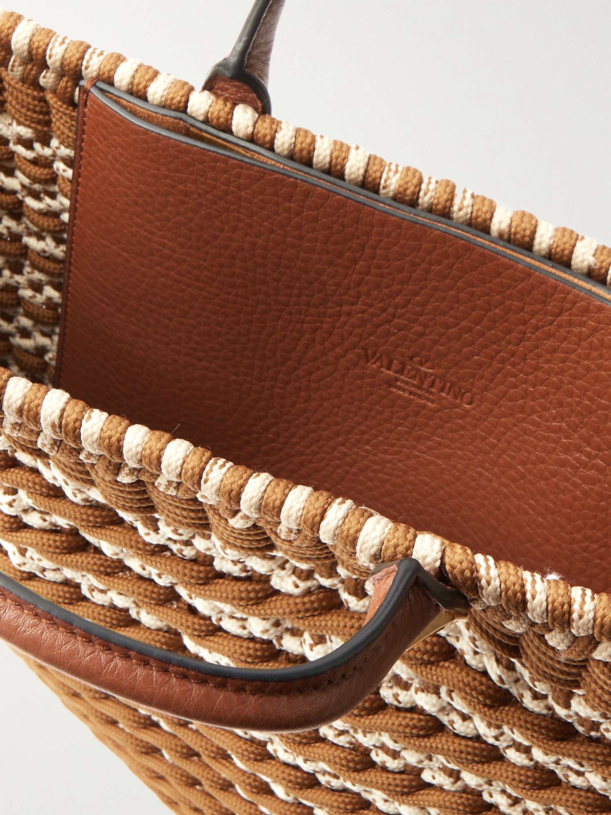 VALENTINO GARAVANI Valentino Garavani Macramé and Full-Grain Leather Tote Bag