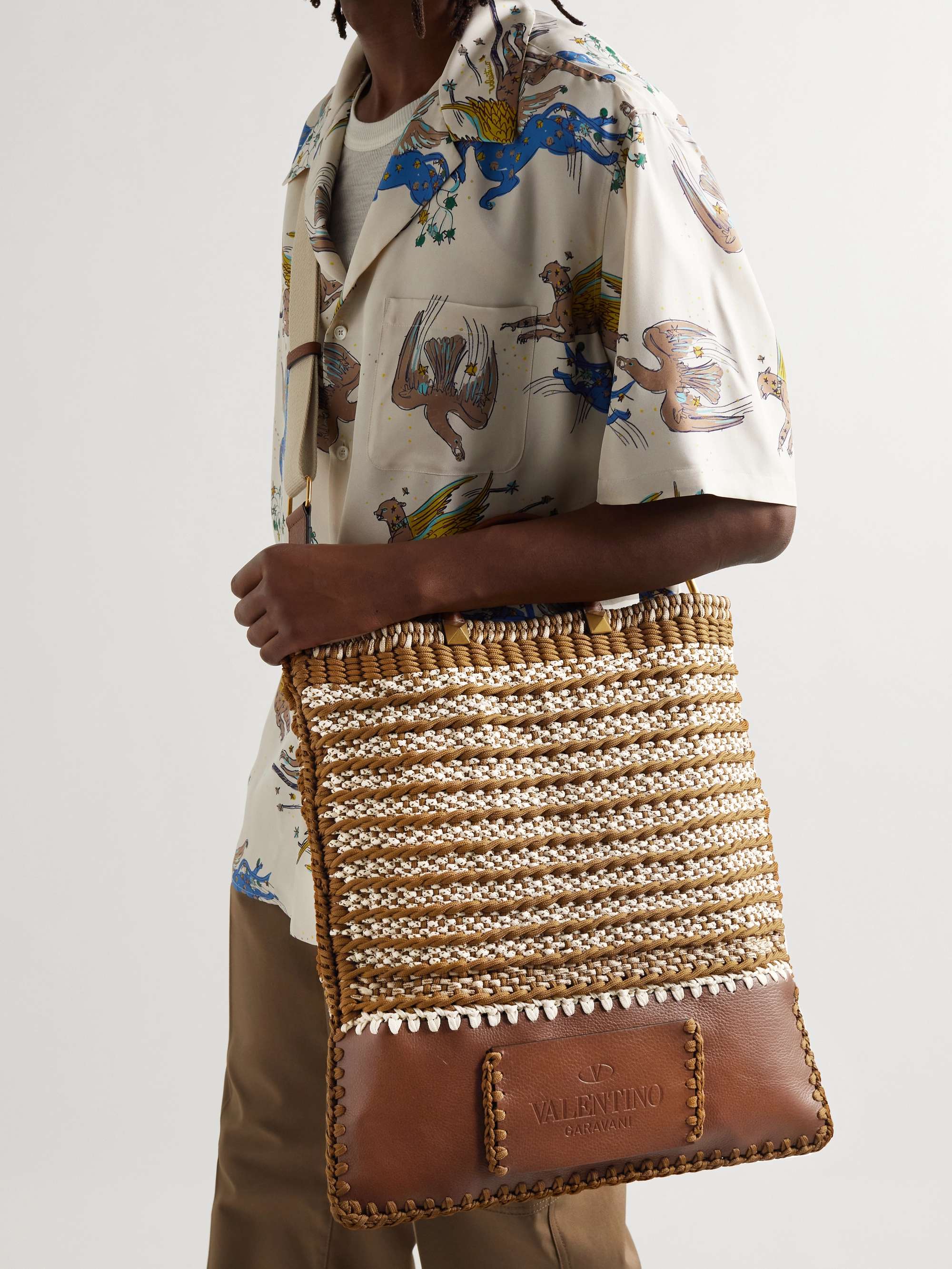 VALENTINO GARAVANI Valentino Garavani Macramé and Full-Grain Leather Tote Bag