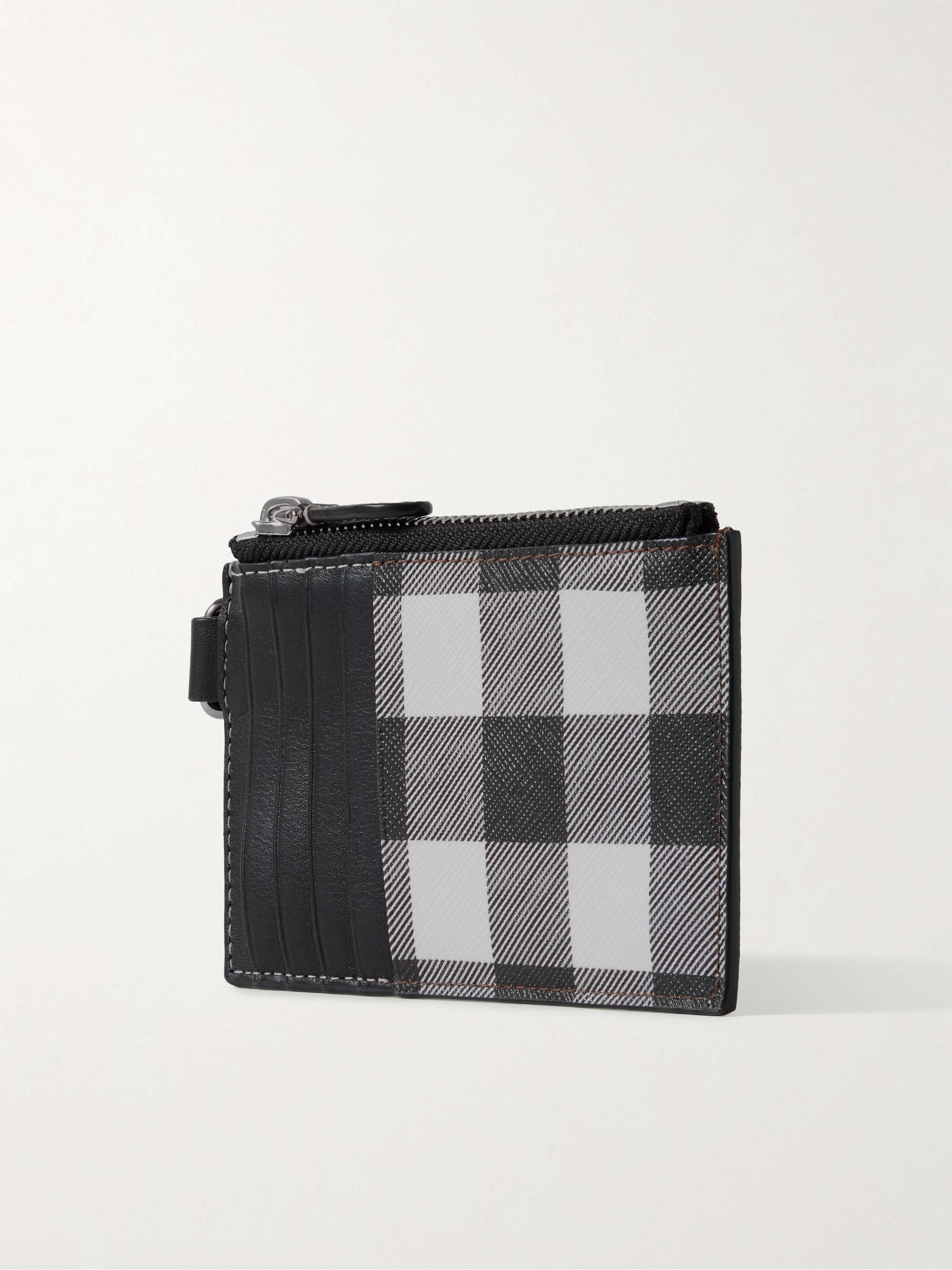 BURBERRY Leather-Trimmed Checked E-Canvas Cardholder with Lanyard