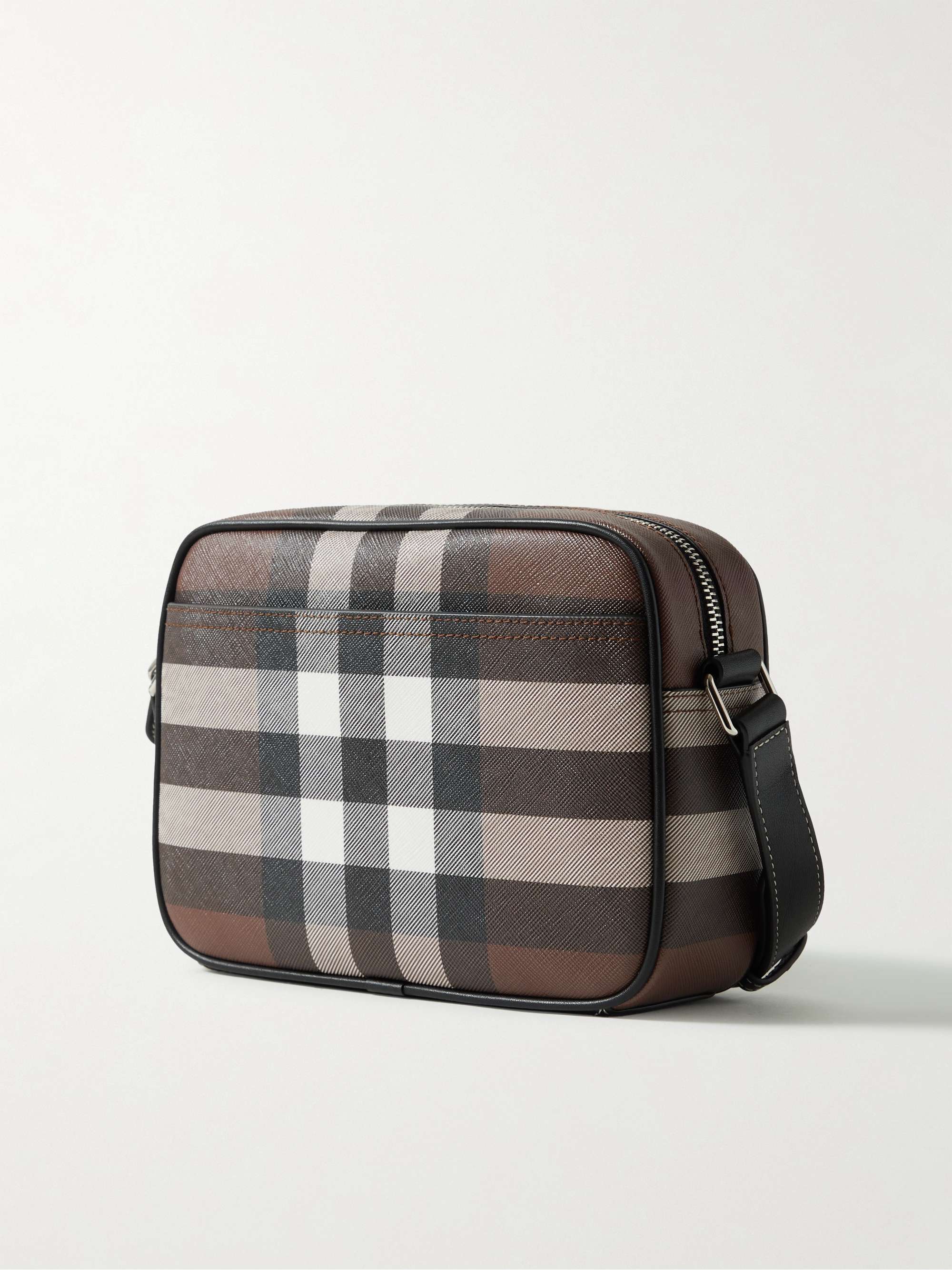 BURBERRY Leather-Trimmed Checked E-Canvas Messenger Bag