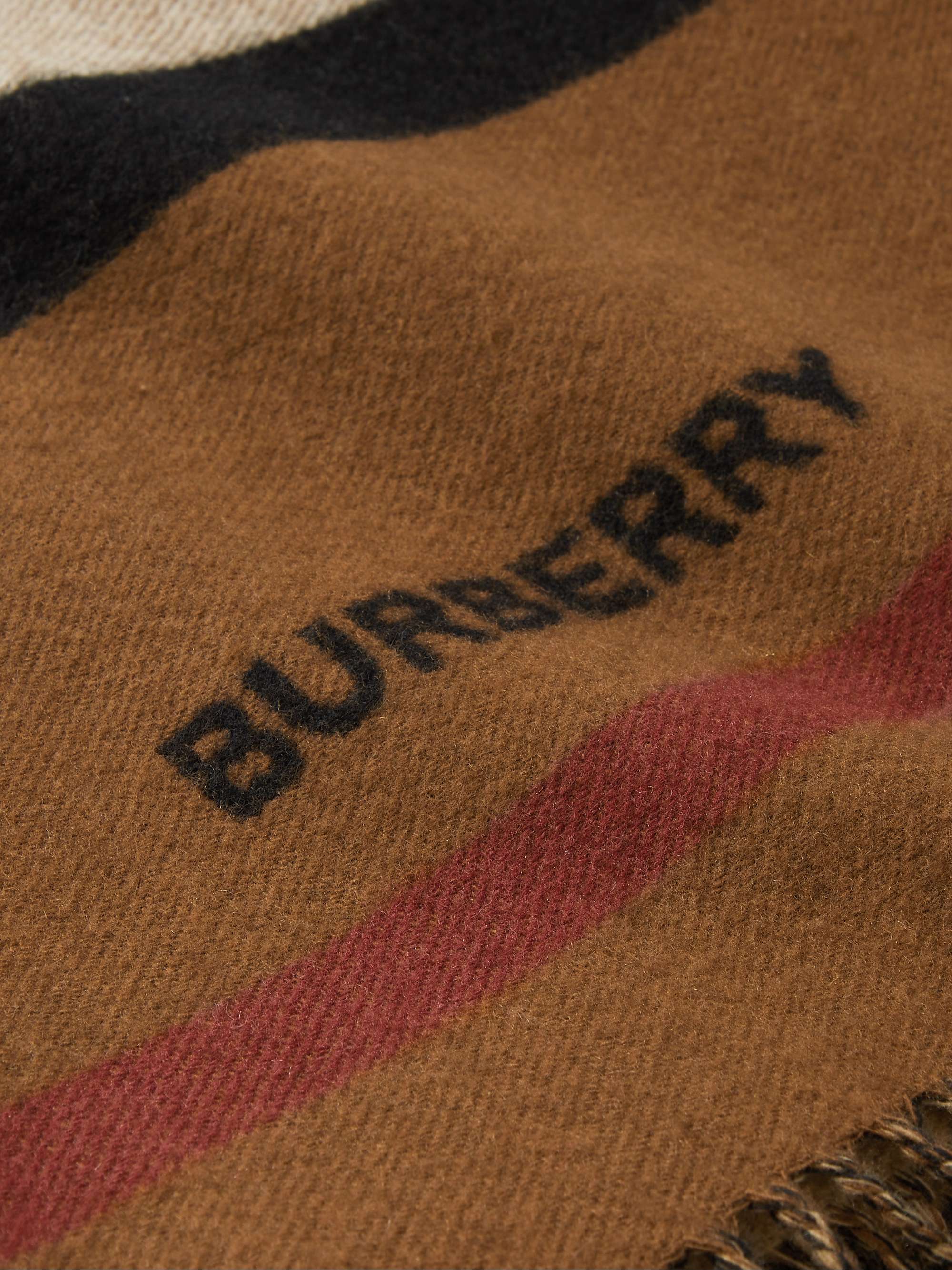 BURBERRY Fringed Striped Cashmere and Wool-Blend Blanket
