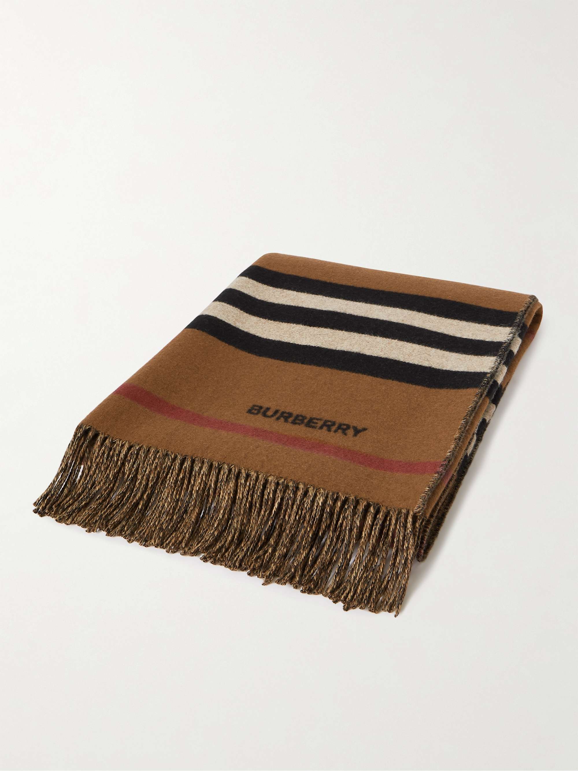 BURBERRY Fringed Striped Cashmere and Wool-Blend Blanket