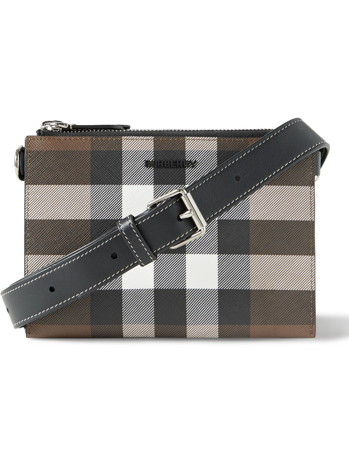 Burberry Checked E-canvas And Leather Messenger Bag In Brown