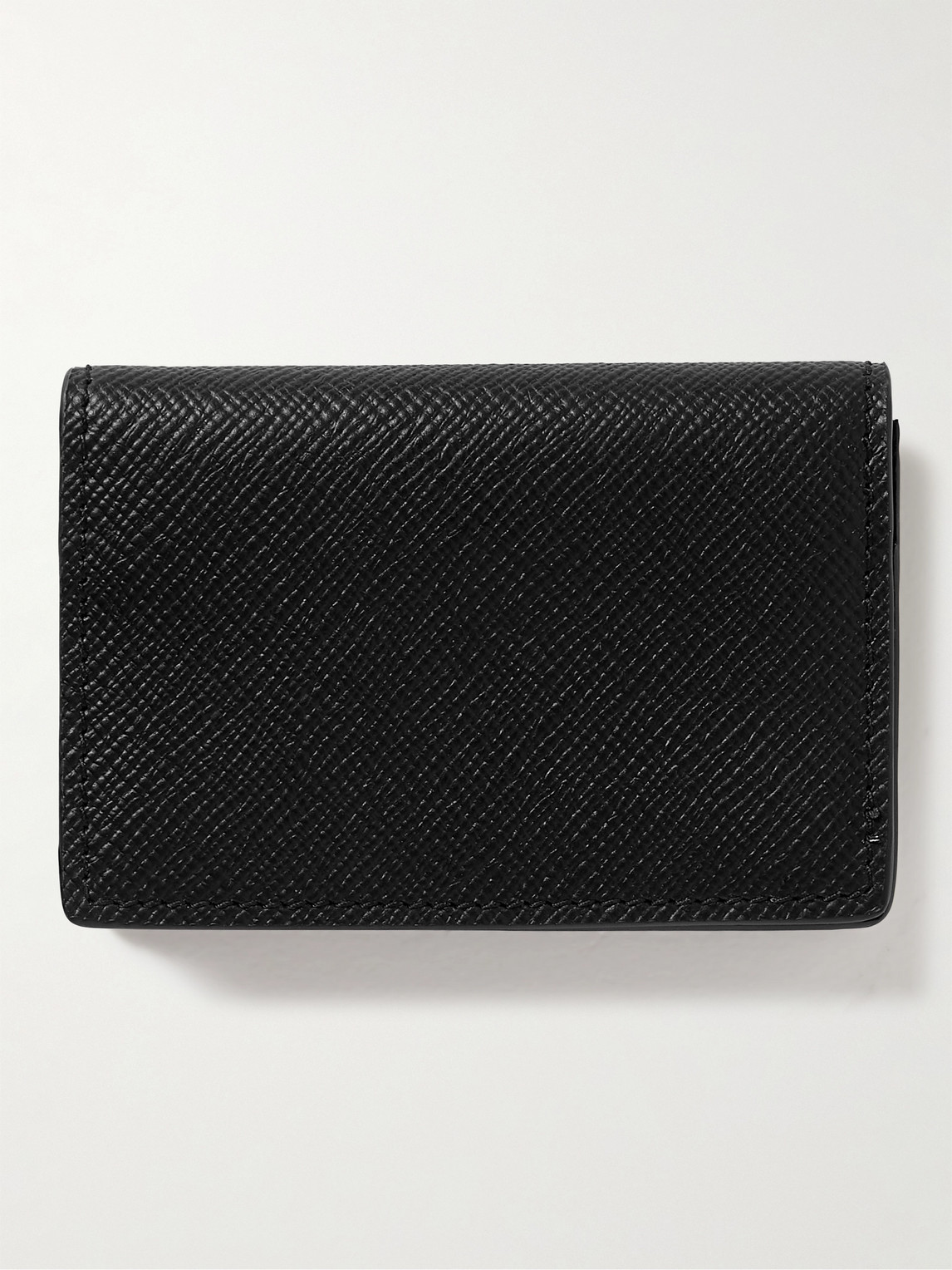 Smythson Panama Cross-grain Leather Bifold Cardholder In Black