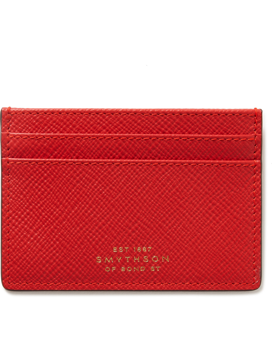 Smythson Panama Cross-grain Leather Cardholder In Red