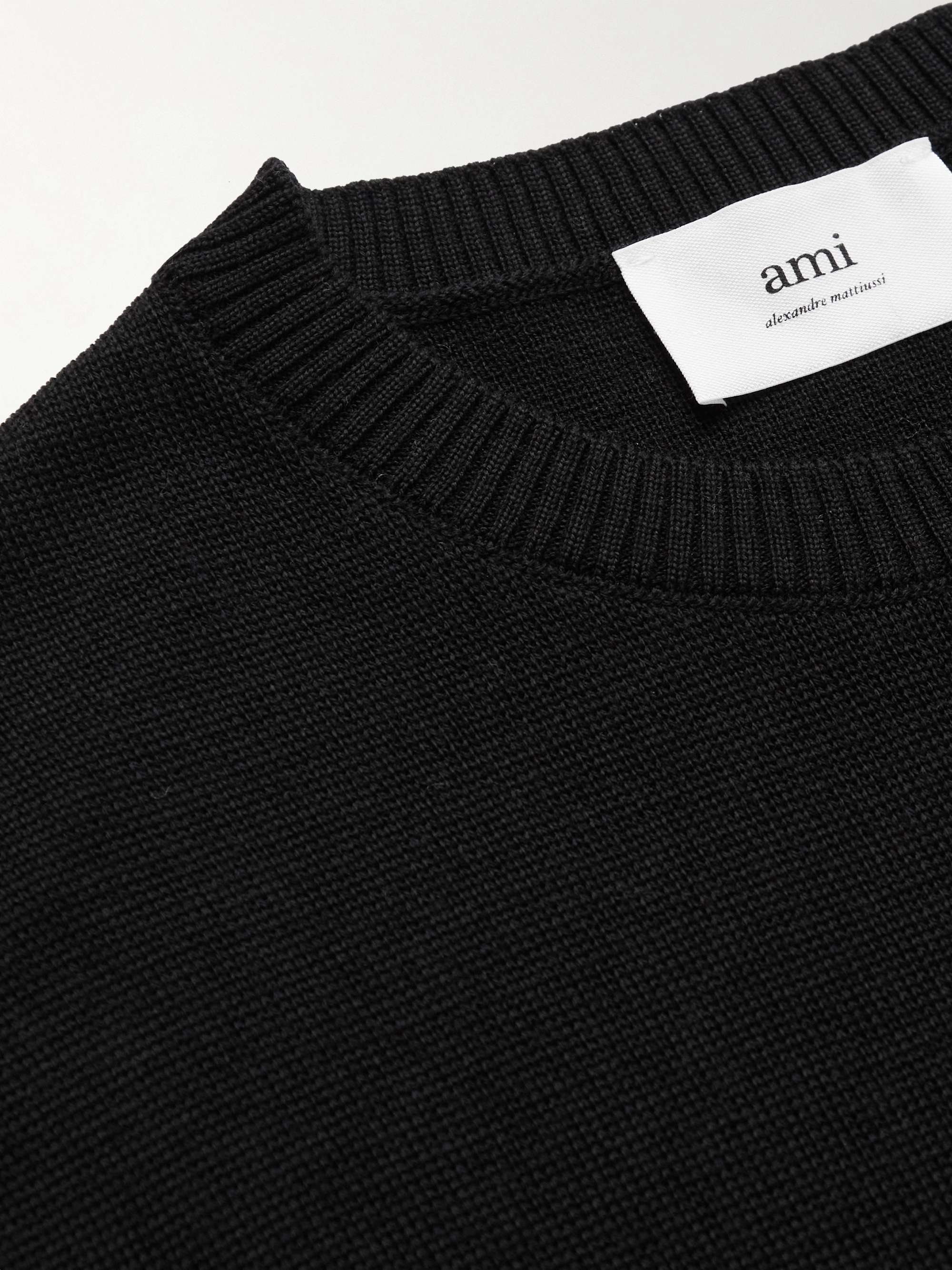 AMI PARIS Logo-Embroidered Merino Wool Sweater