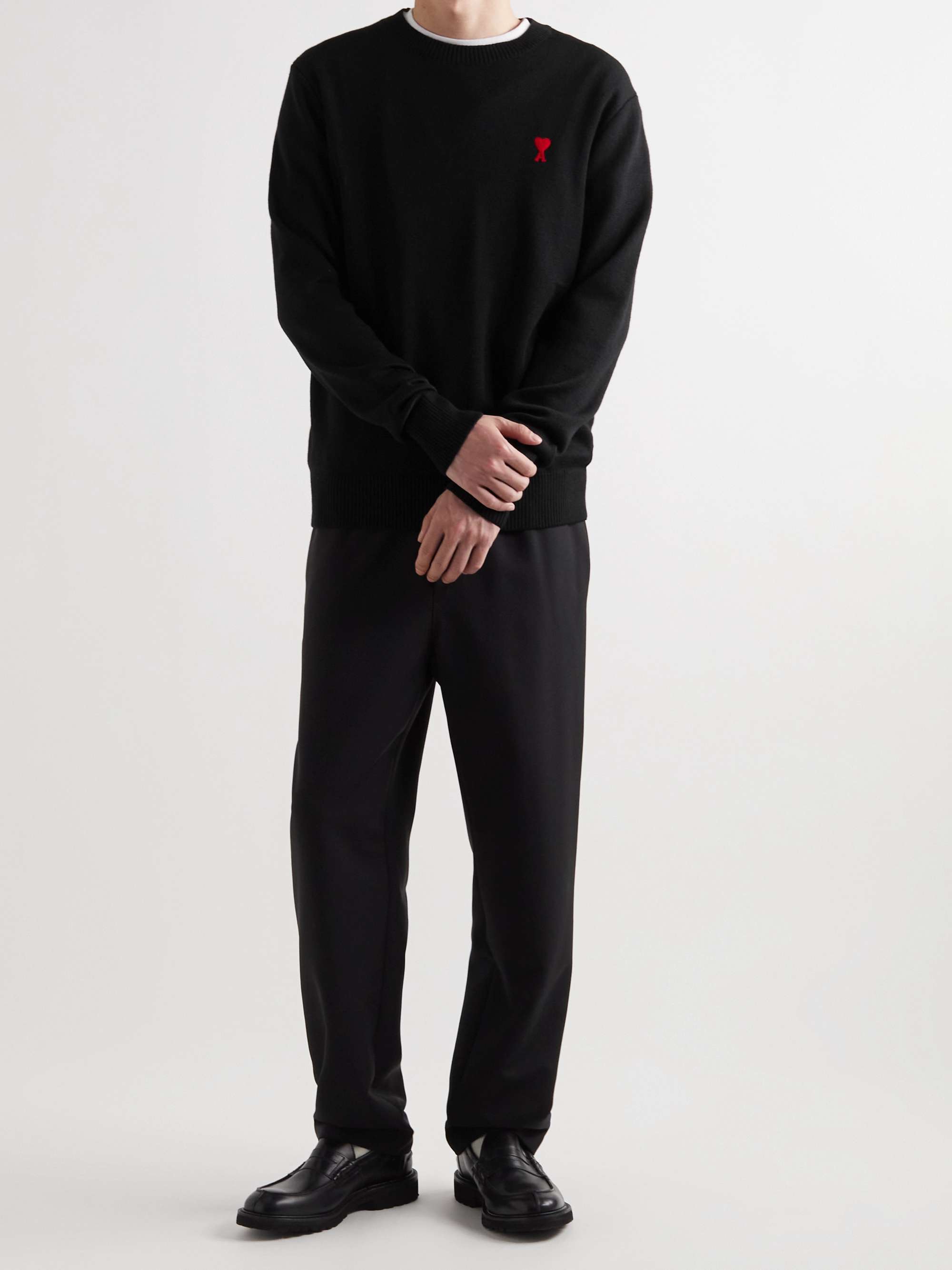 AMI PARIS Logo-Embroidered Merino Wool Sweater