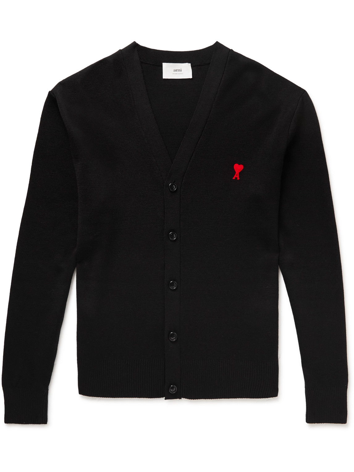 AMI ALEXANDRE MATTIUSSI LOGO-EMBROIDERED VIRGIN WOOL CARDIGAN