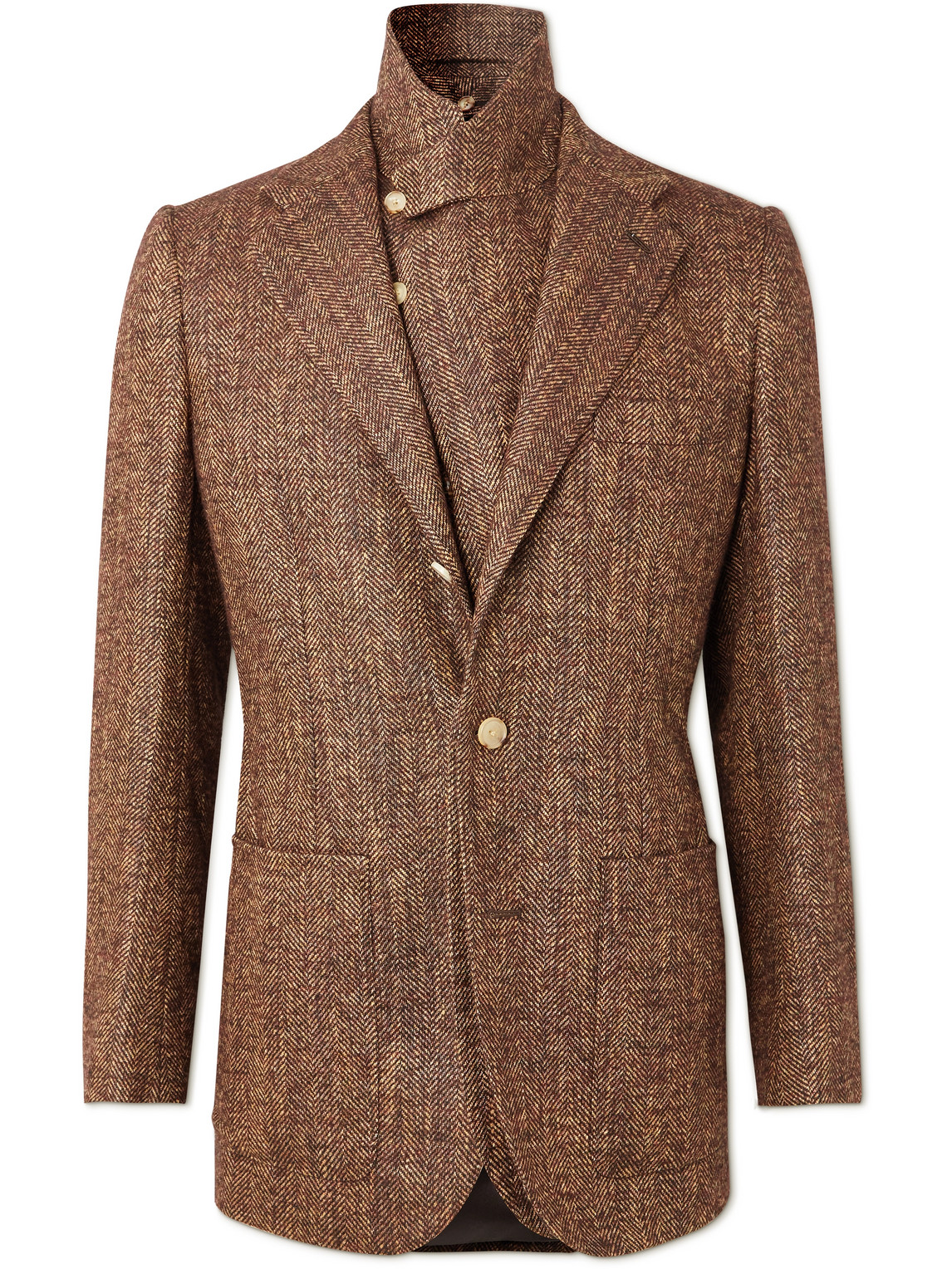 Layered Herringbone Tweed Suit Jacket
