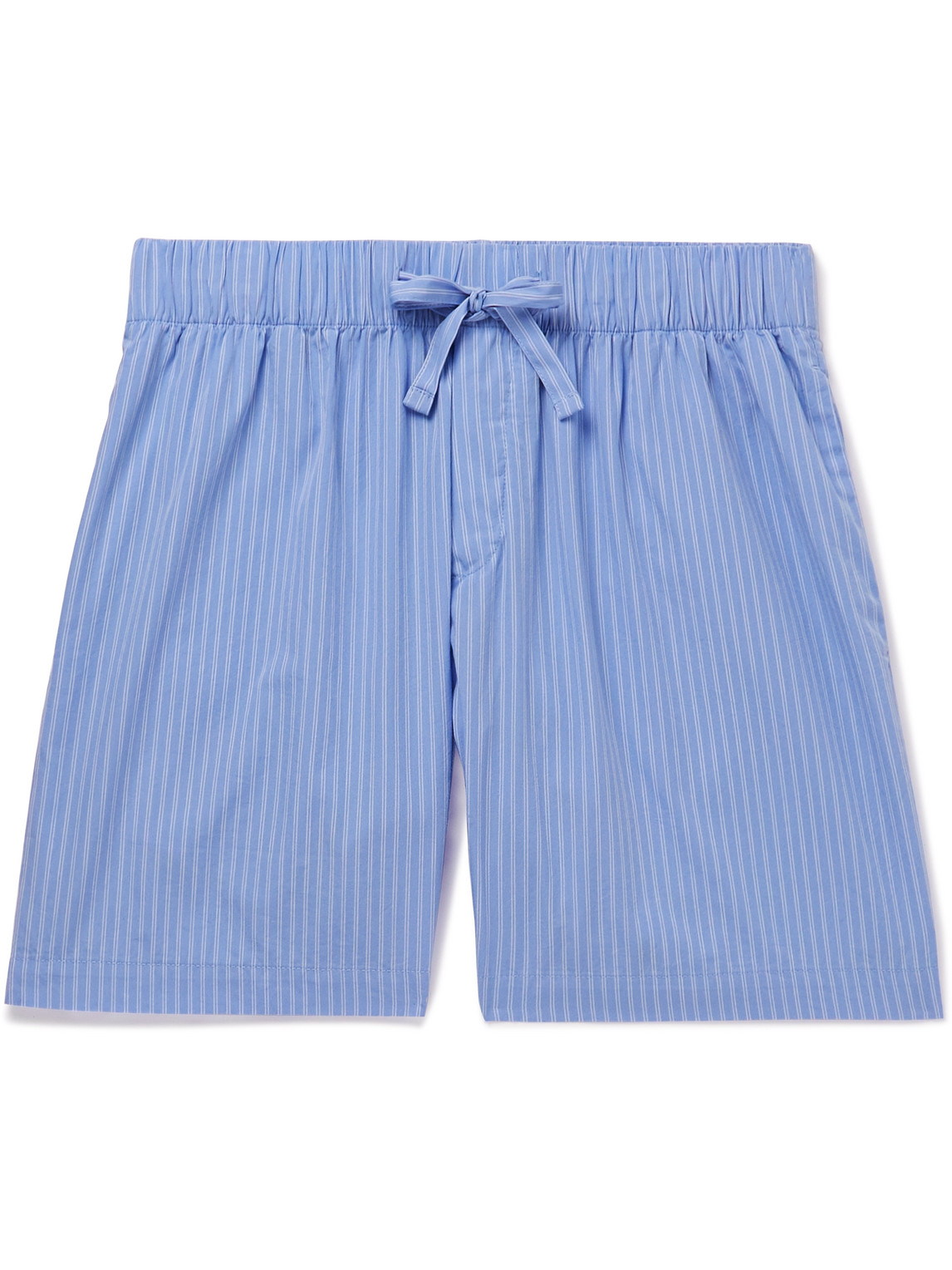 Shop Tekla Striped Organic Cotton-poplin Pyjama Shorts In Blue