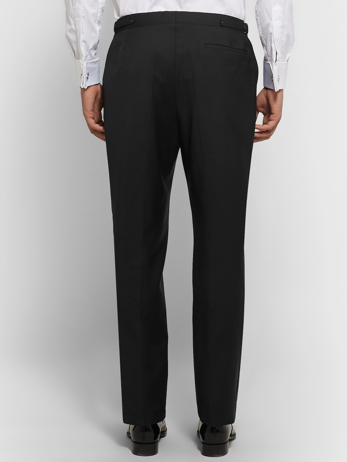 Shop Richard James Black Satin-trimmed Wool And Mohair-blend Tuxedo Trousers