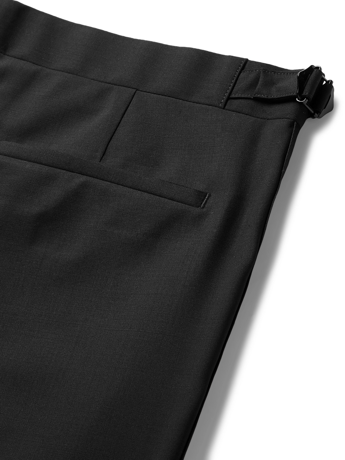 Shop Richard James Black Satin-trimmed Wool And Mohair-blend Tuxedo Trousers