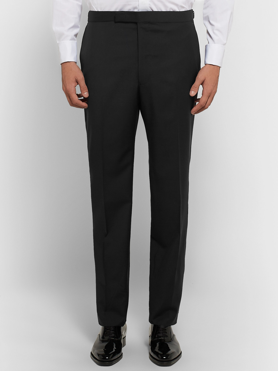 Shop Richard James Black Satin-trimmed Wool And Mohair-blend Tuxedo Trousers