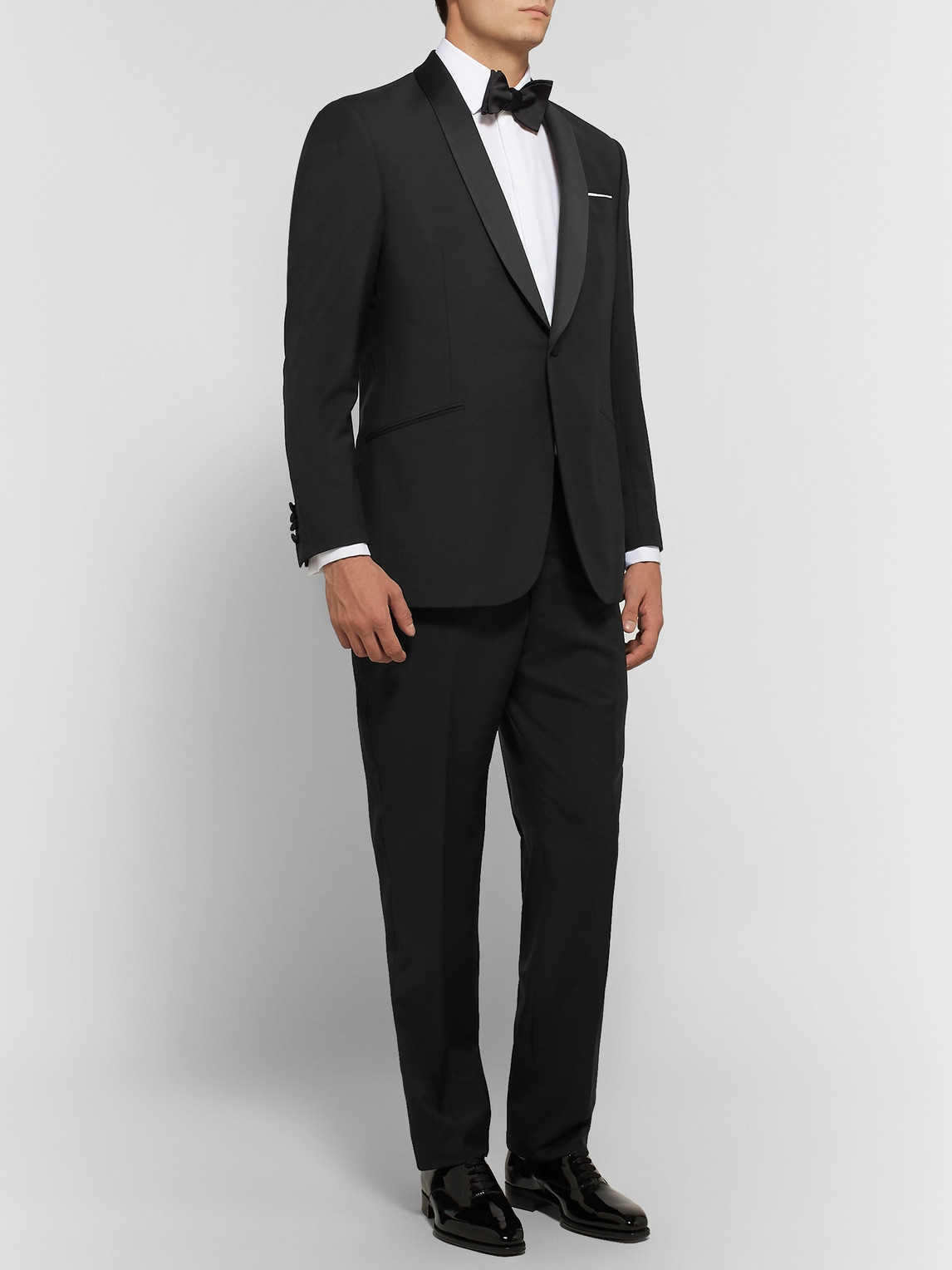 Shop Richard James Black Satin-trimmed Wool And Mohair-blend Tuxedo Trousers