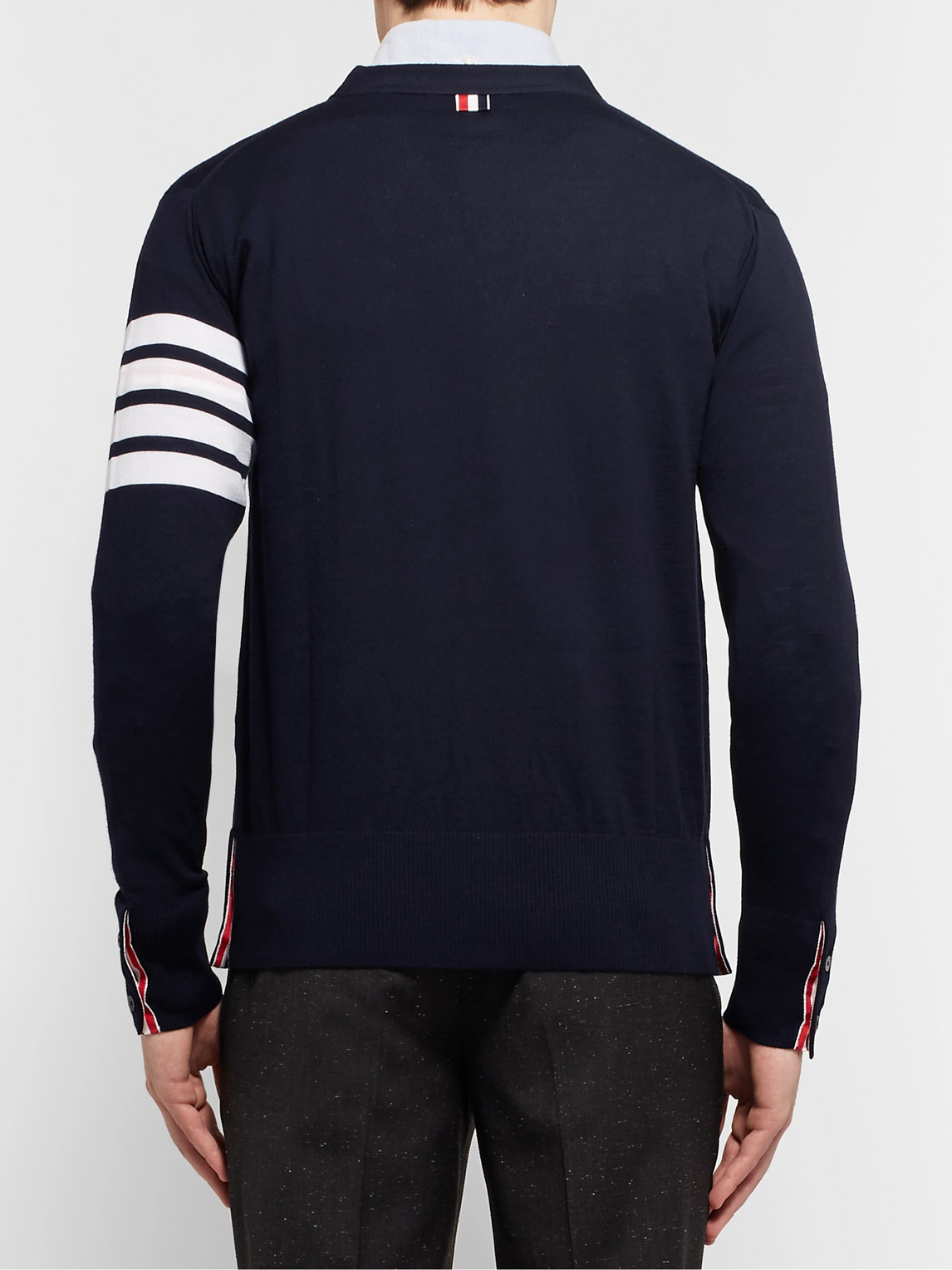 Thom Browne Striped Wool Cardigan In Blue
