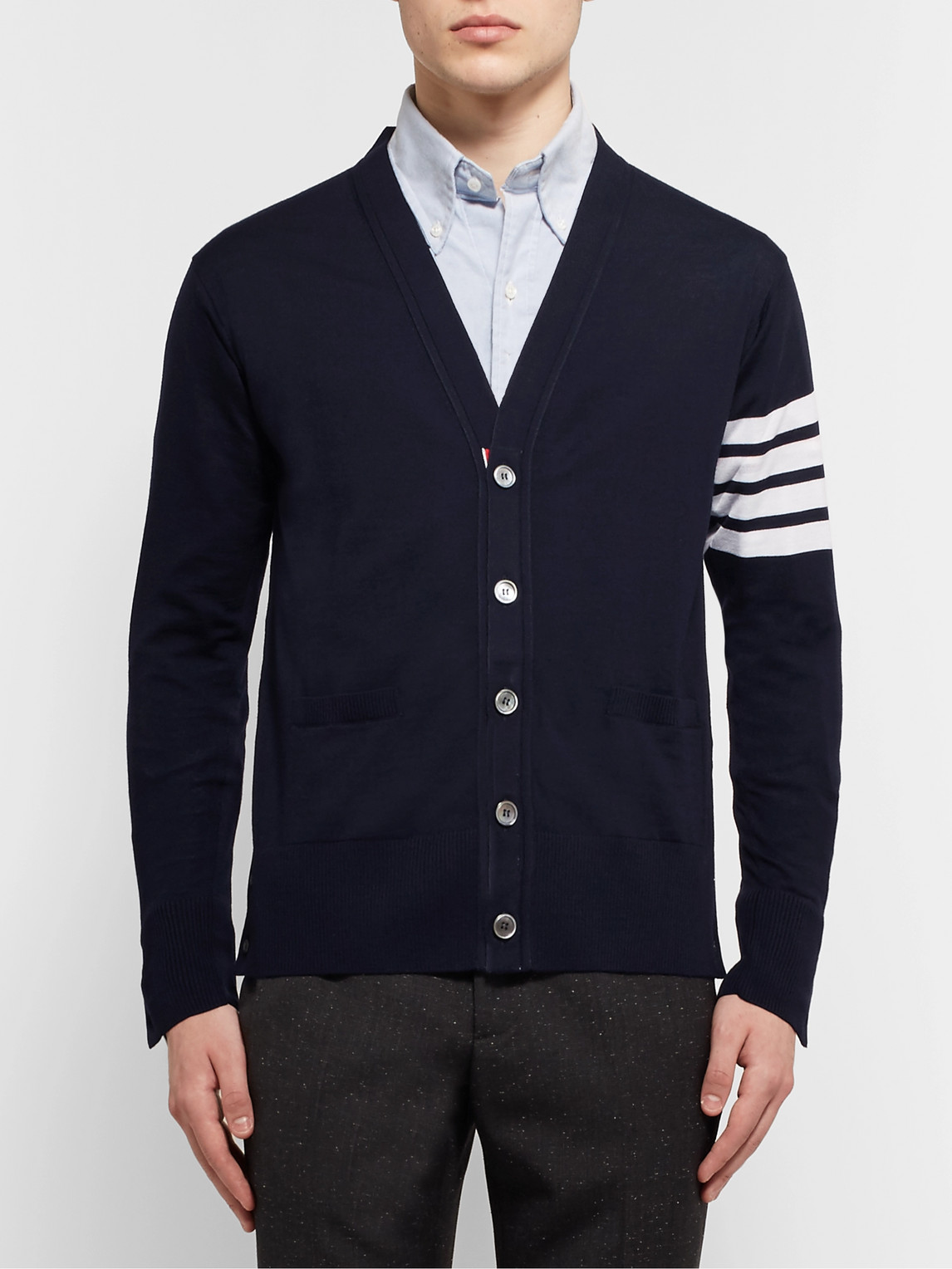 Thom Browne Striped Wool Cardigan In Blue