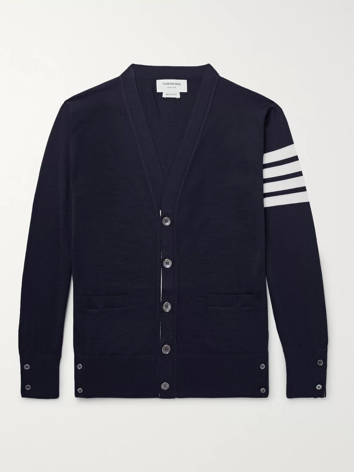 Thom Browne Striped Wool Cardigan In Blue