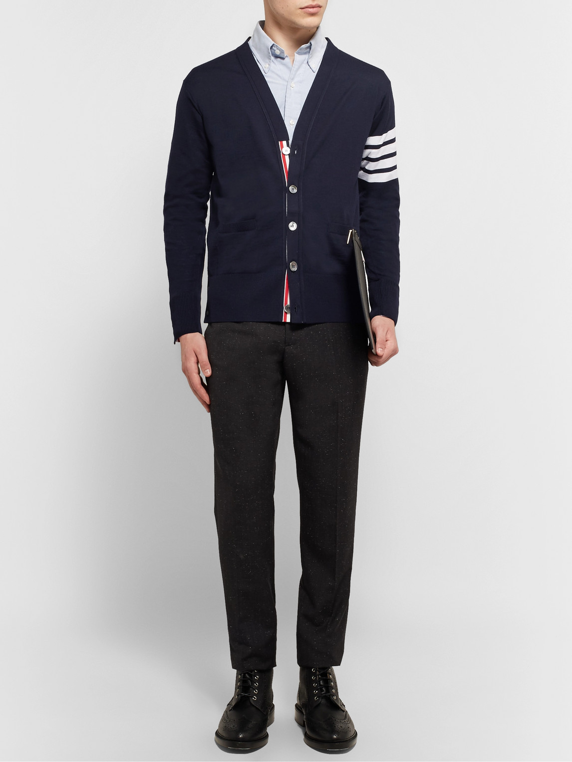 Thom Browne Striped Wool Cardigan In Blue