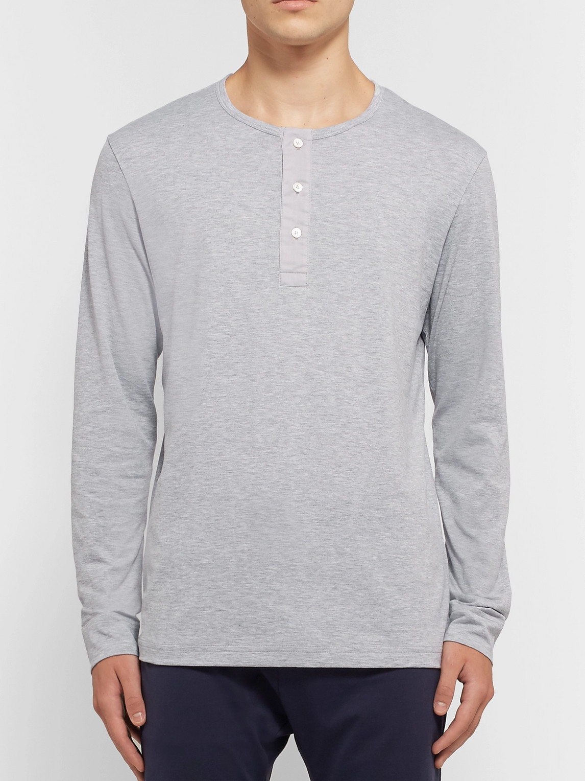 Shop Håndværk Pima Cotton-jersey Henley Pyjama Shirt In Gray