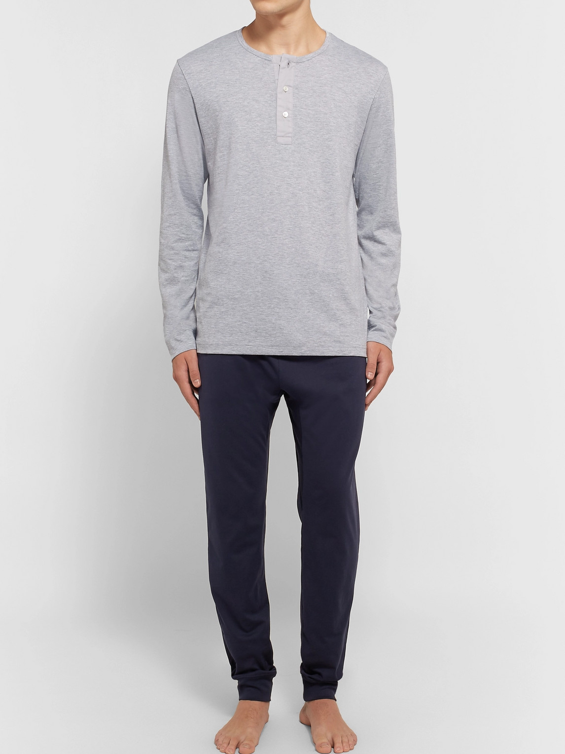 Shop Håndværk Pima Cotton-jersey Henley Pyjama Shirt In Gray