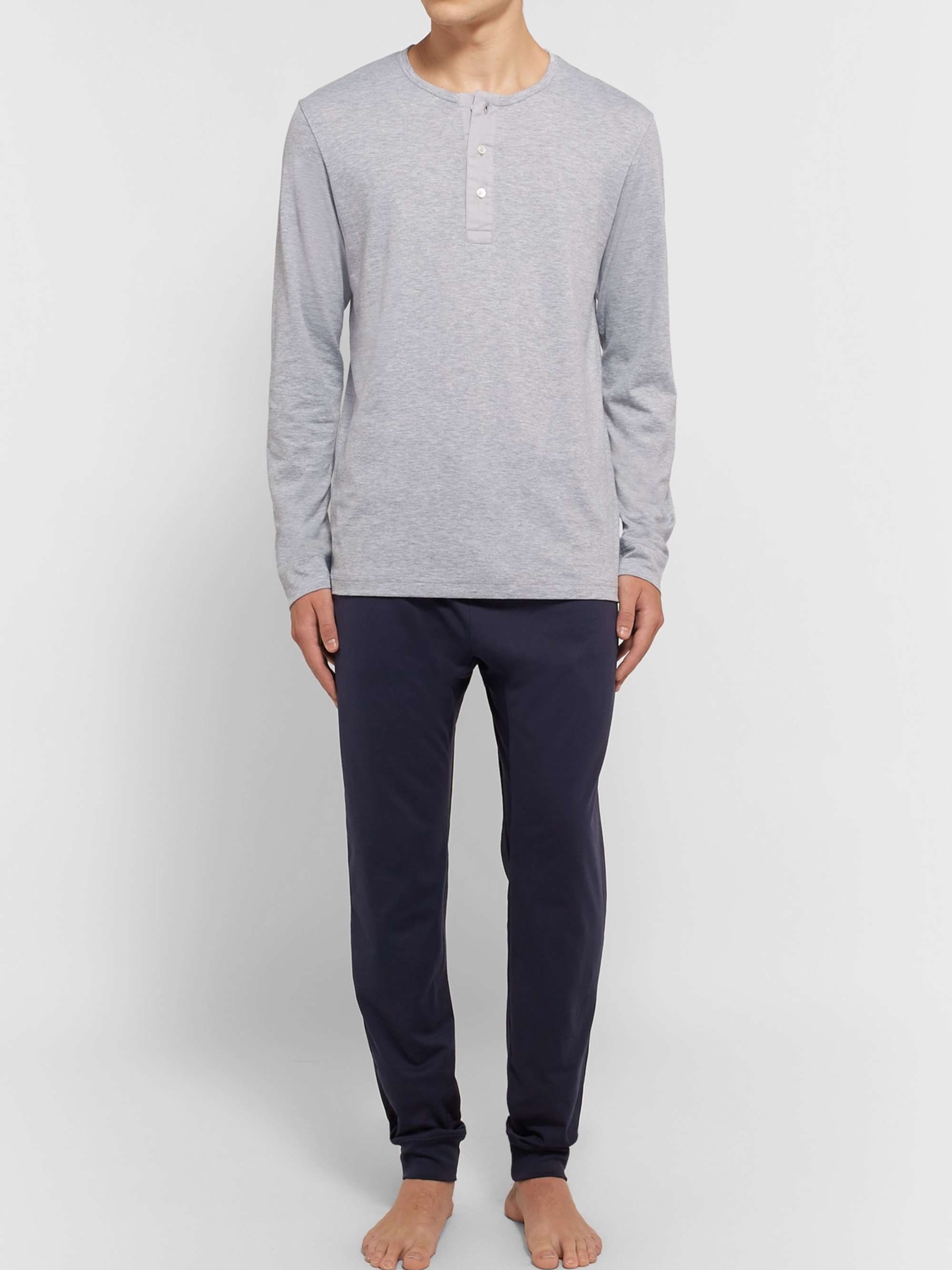HANDVAERK Pima Cotton-Jersey Henley Pyjama T-Shirt