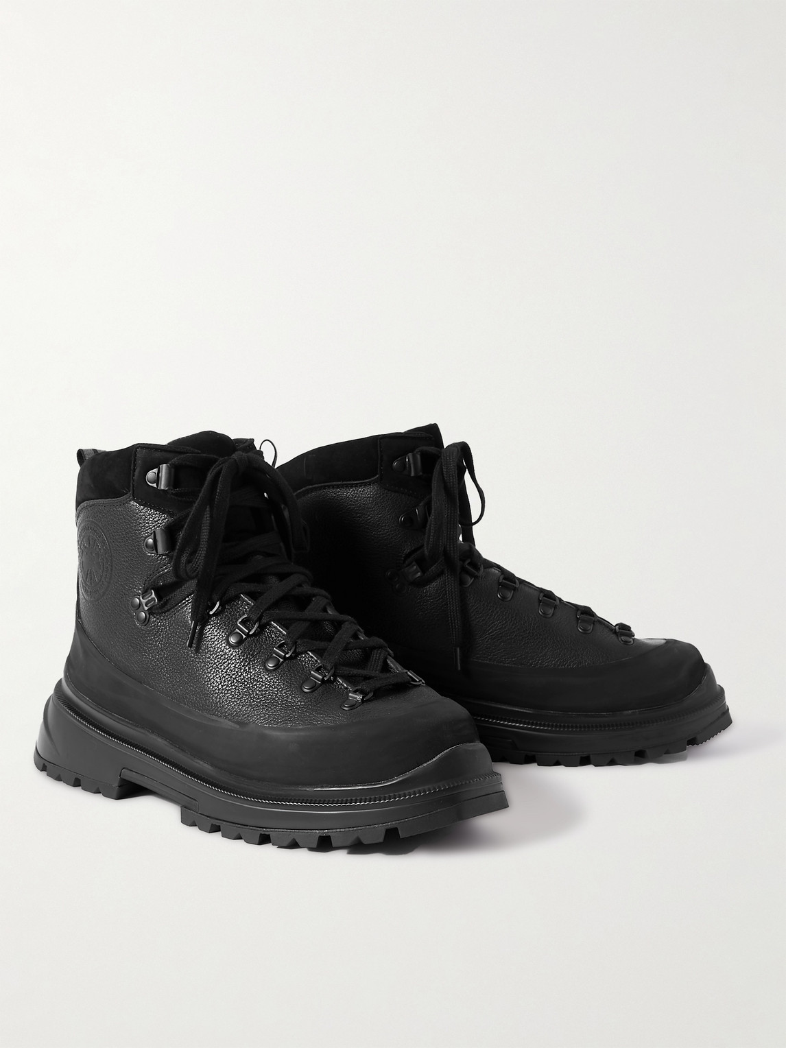 Shop Canada Goose Journey Rubber And Nubuck-trimmed Full-grain Leather Hiking Boots In Black