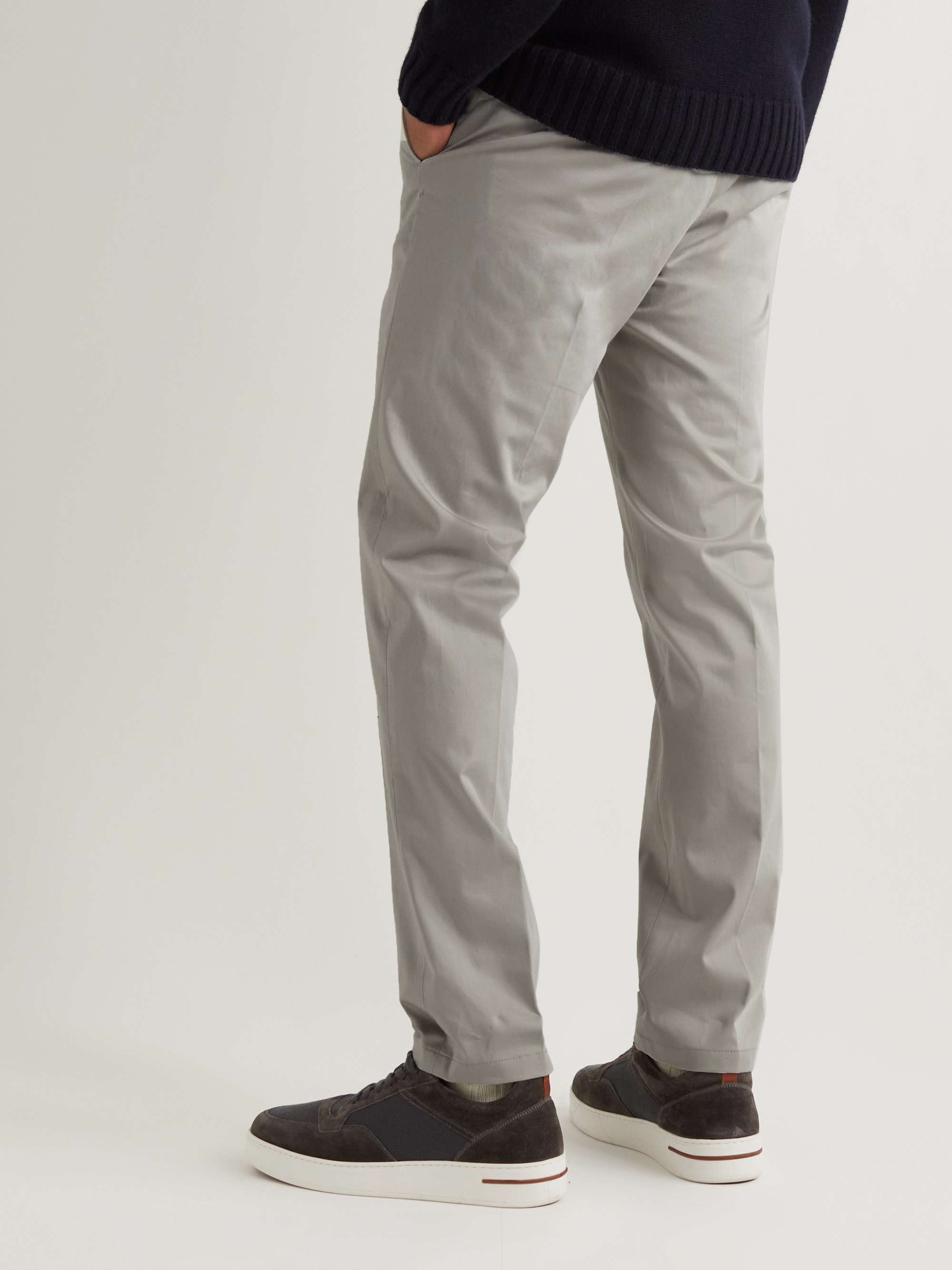 DUNHILL Tapered Stretch Cotton and Mulberry Silk-Blend Chinos