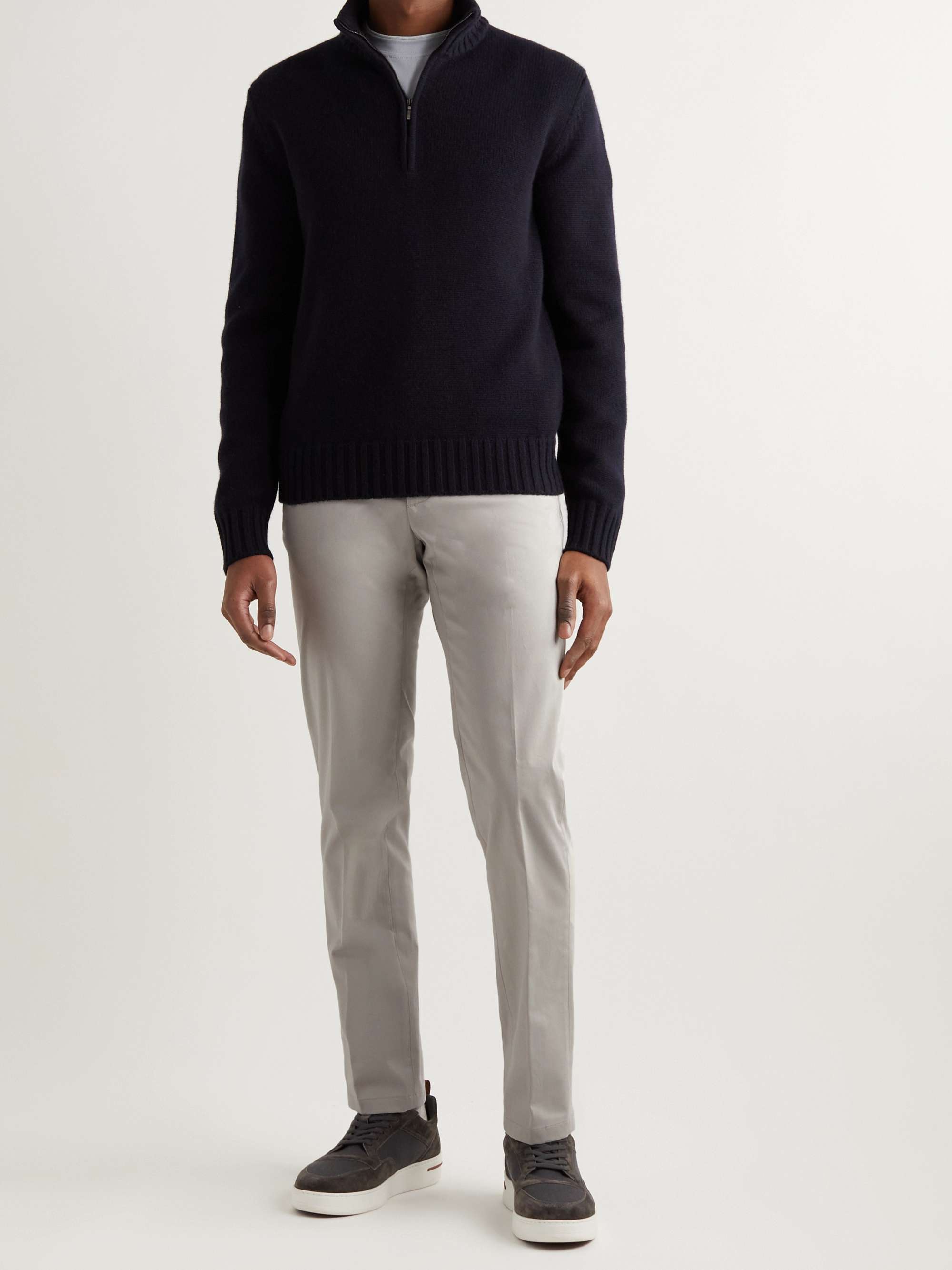 DUNHILL Tapered Stretch Cotton and Mulberry Silk-Blend Chinos