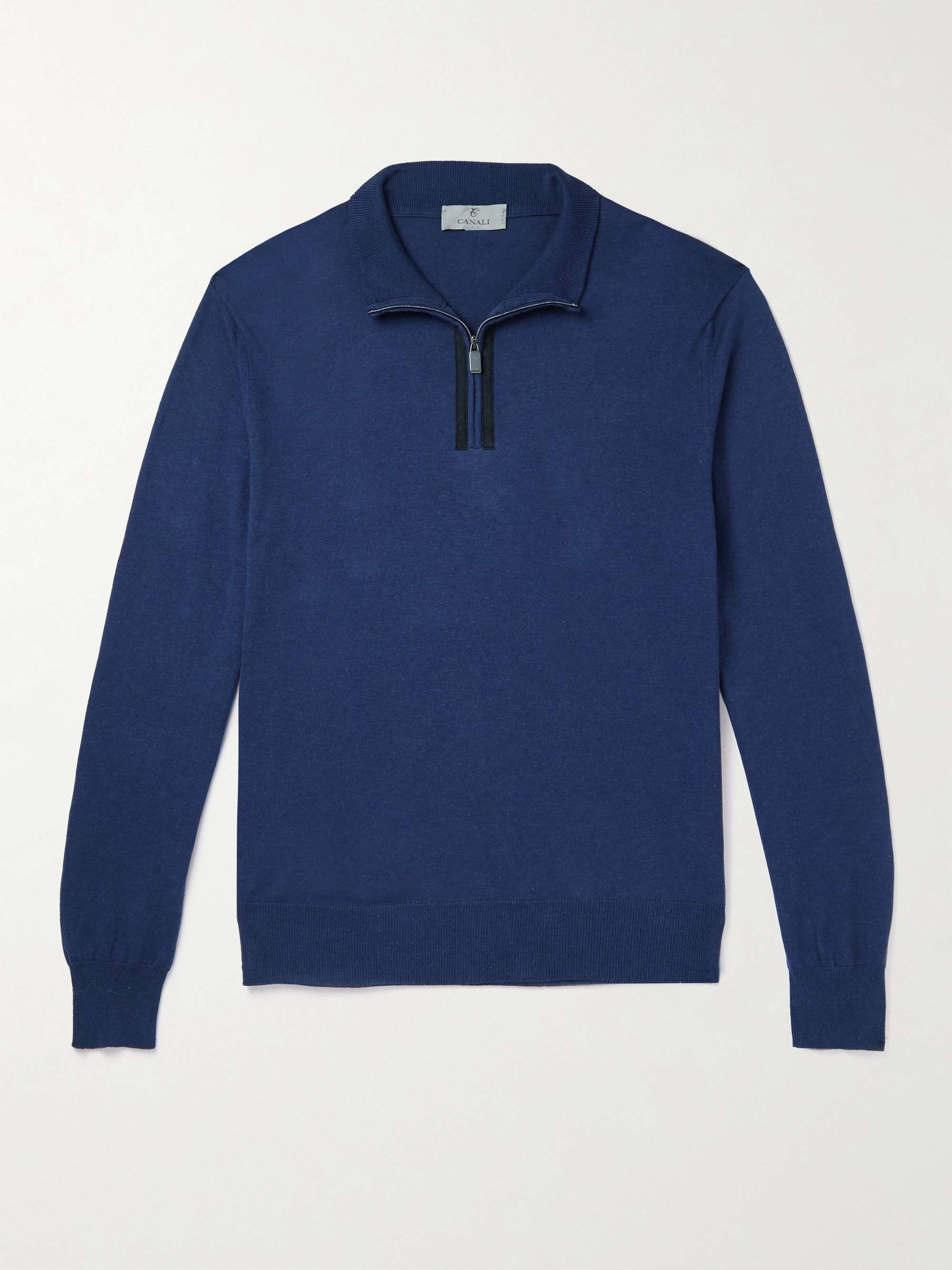 CANALI Suede-Trimmed Cotton Half-Zip Sweater for Men | MR PORTER
