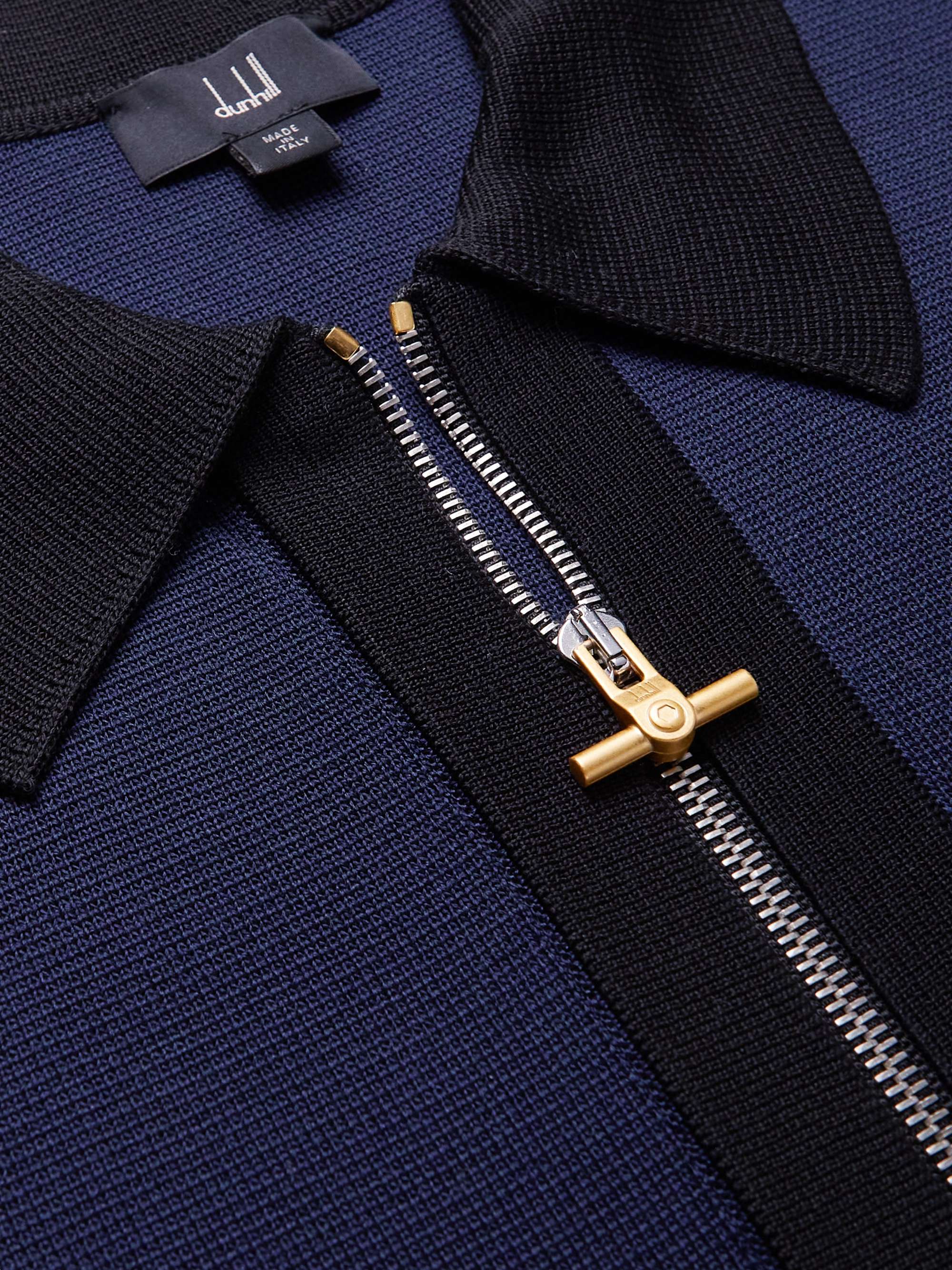 DUNHILL Colour-Block Mulberry Silk Zip-Up Cardigan