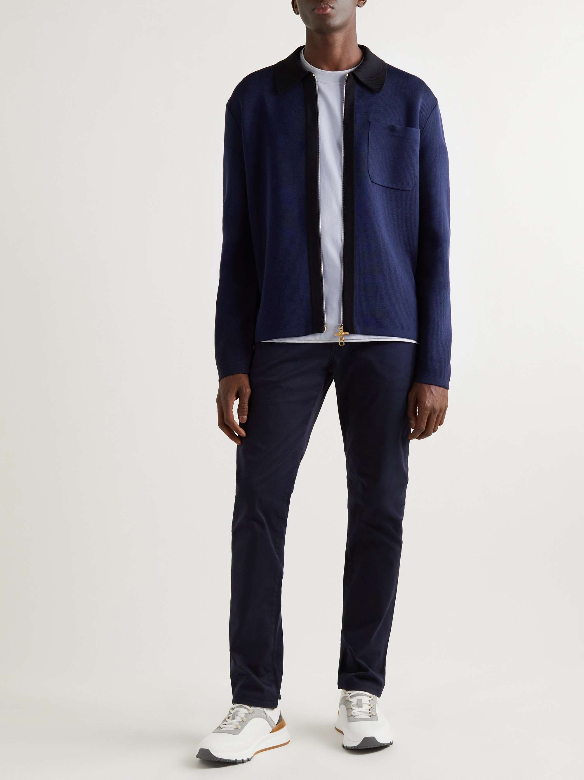 DUNHILL Colour-Block Mulberry Silk Zip-Up Cardigan