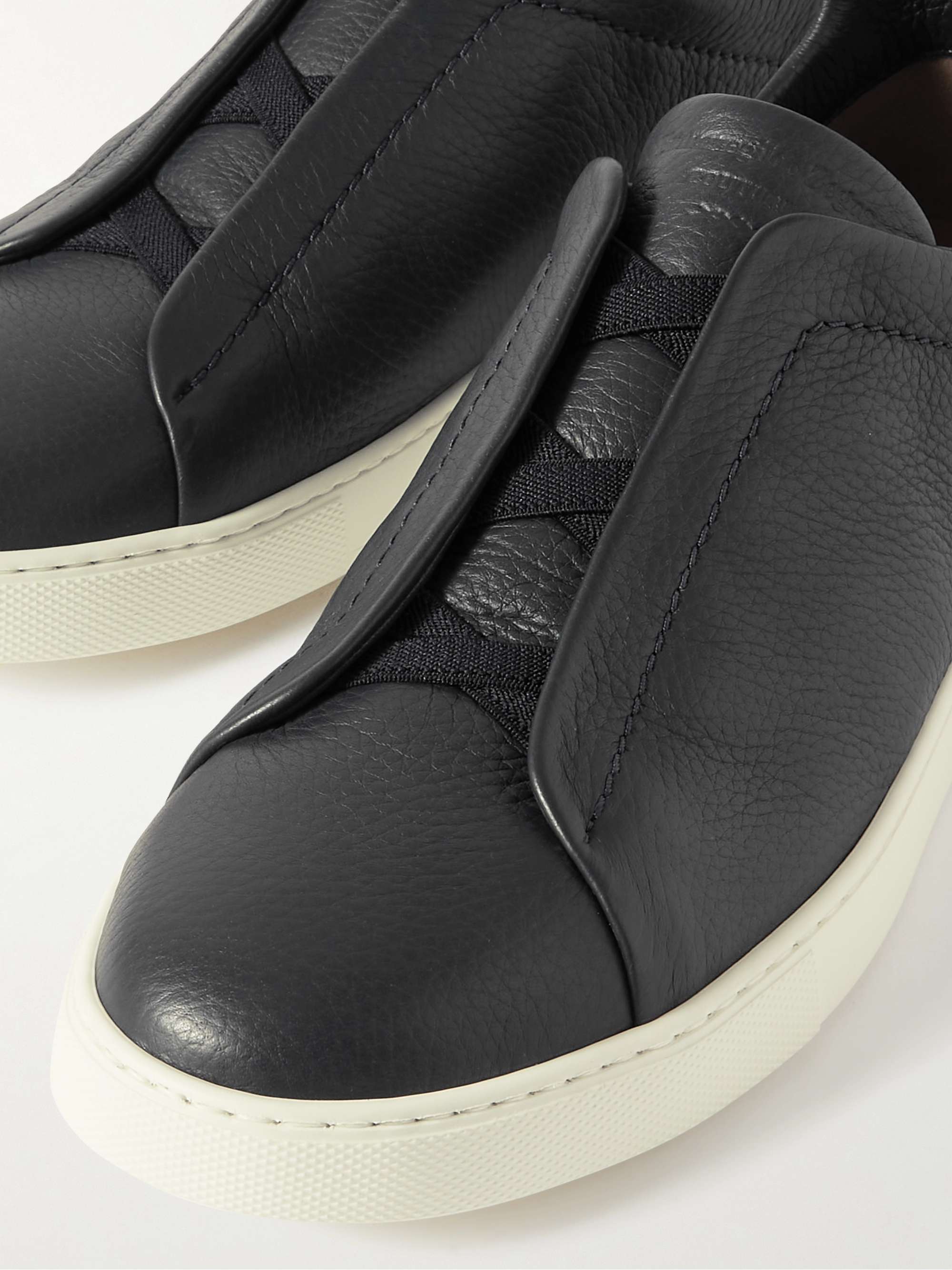 ZEGNA Full-Grain Leather Slip-On Sneakers