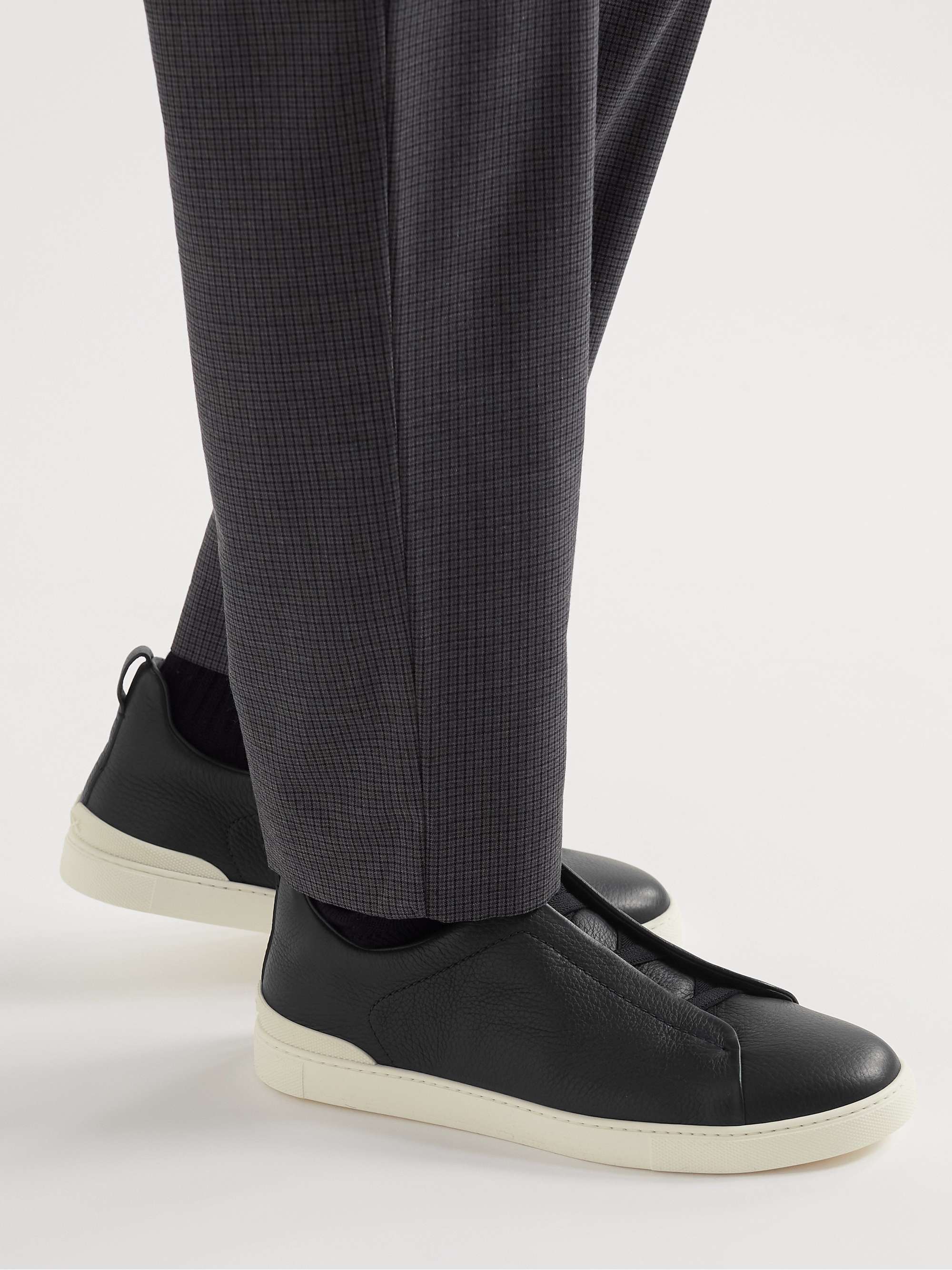 ZEGNA Full-Grain Leather Slip-On Sneakers