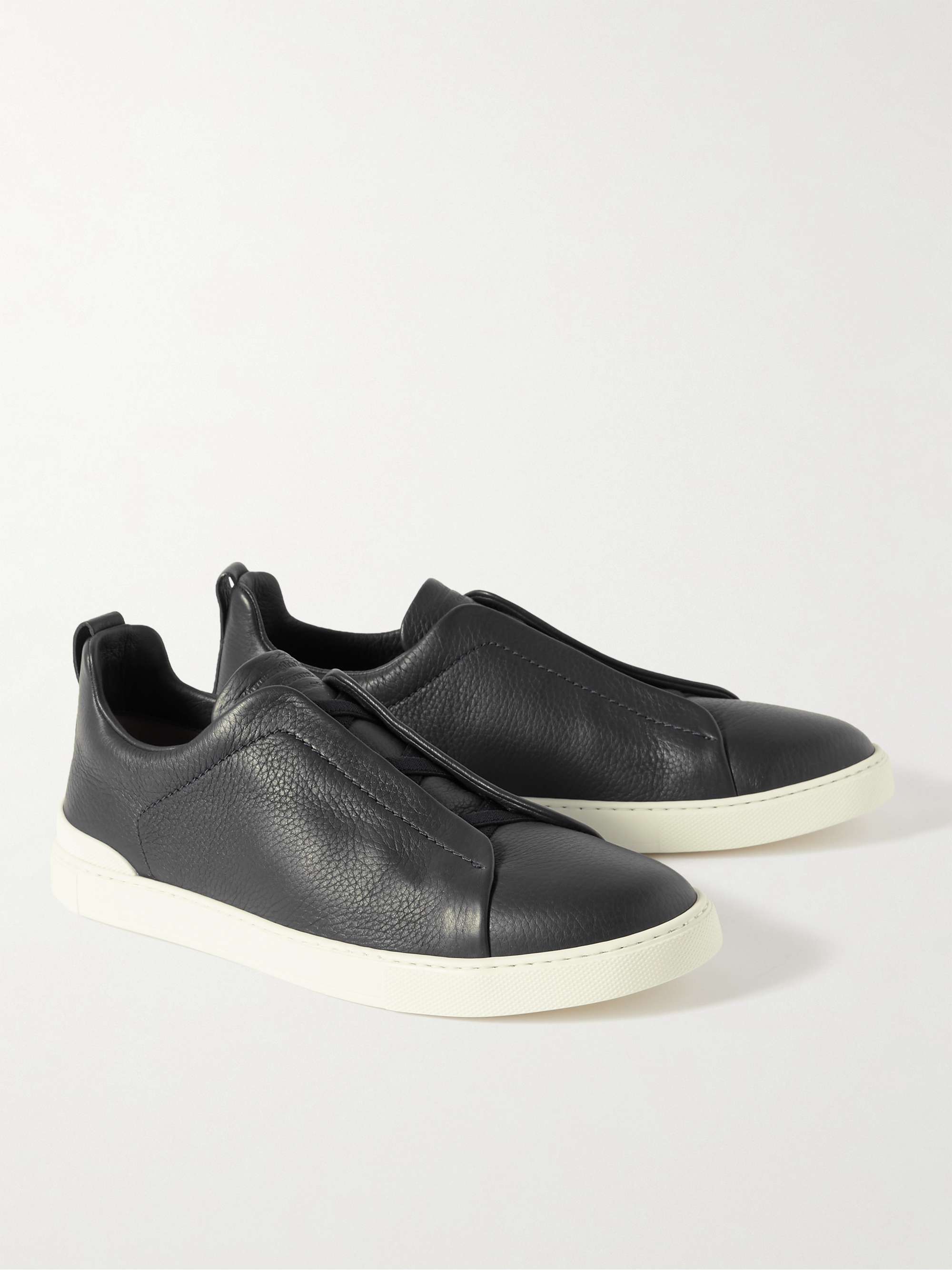 ZEGNA Full-Grain Leather Slip-On Sneakers
