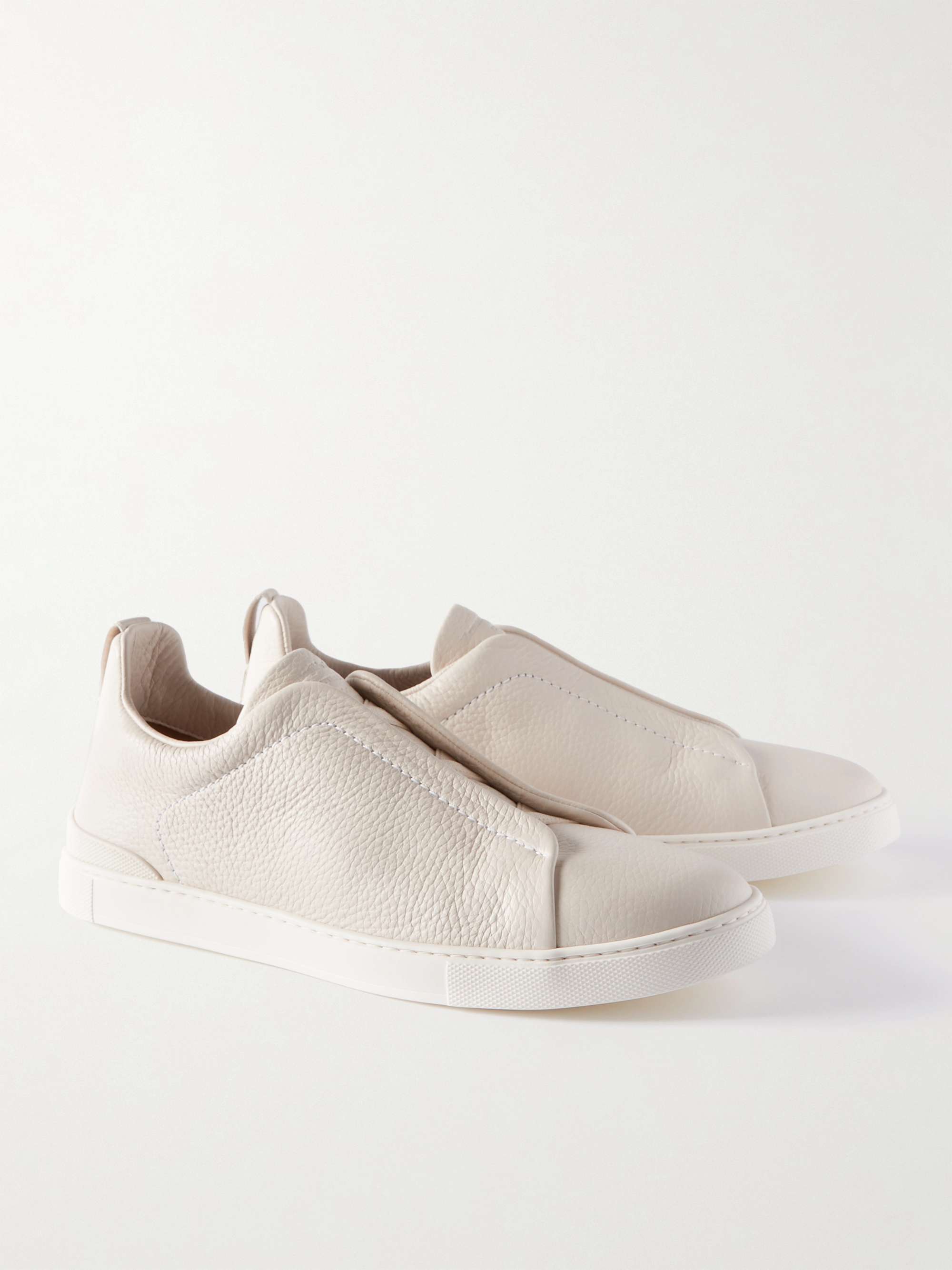 ZEGNA Full-Grain Leather Slip-On Sneakers