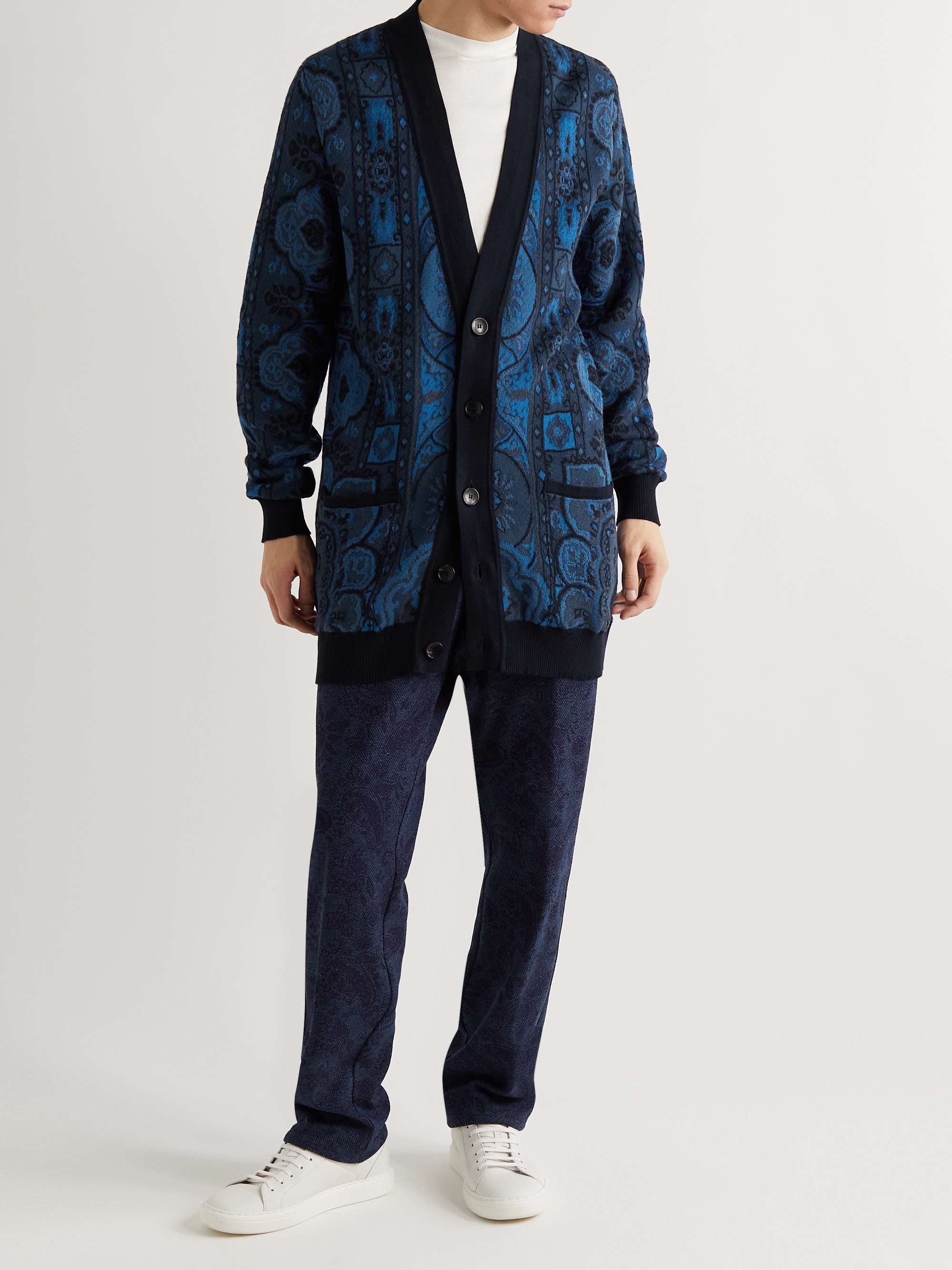 Paisley-Jacquard Cotton, Linen and Virgin Wool-Blend Cardigan