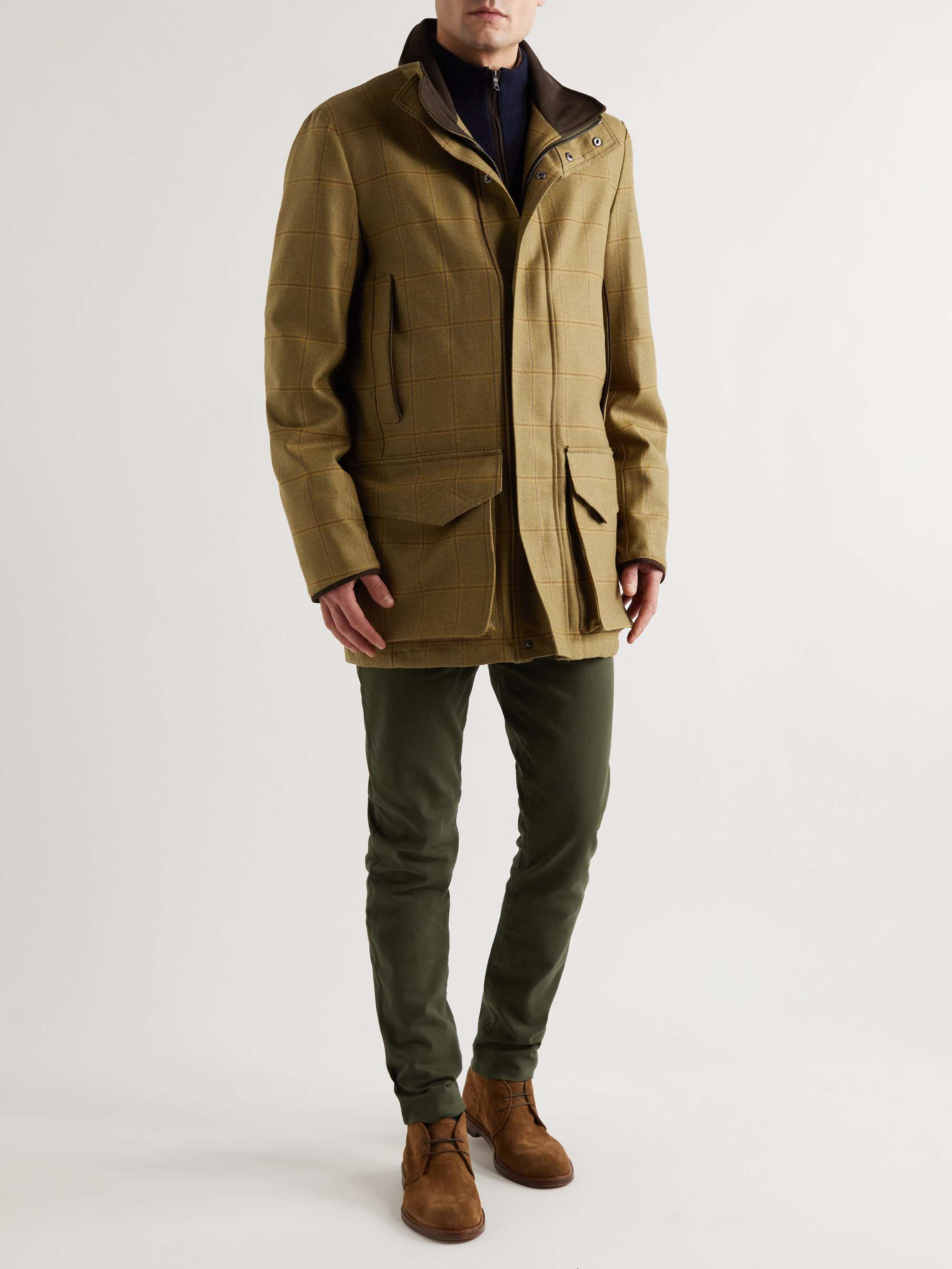 PURDEY Checked Herringbone Wool-Blend Tweed Coat