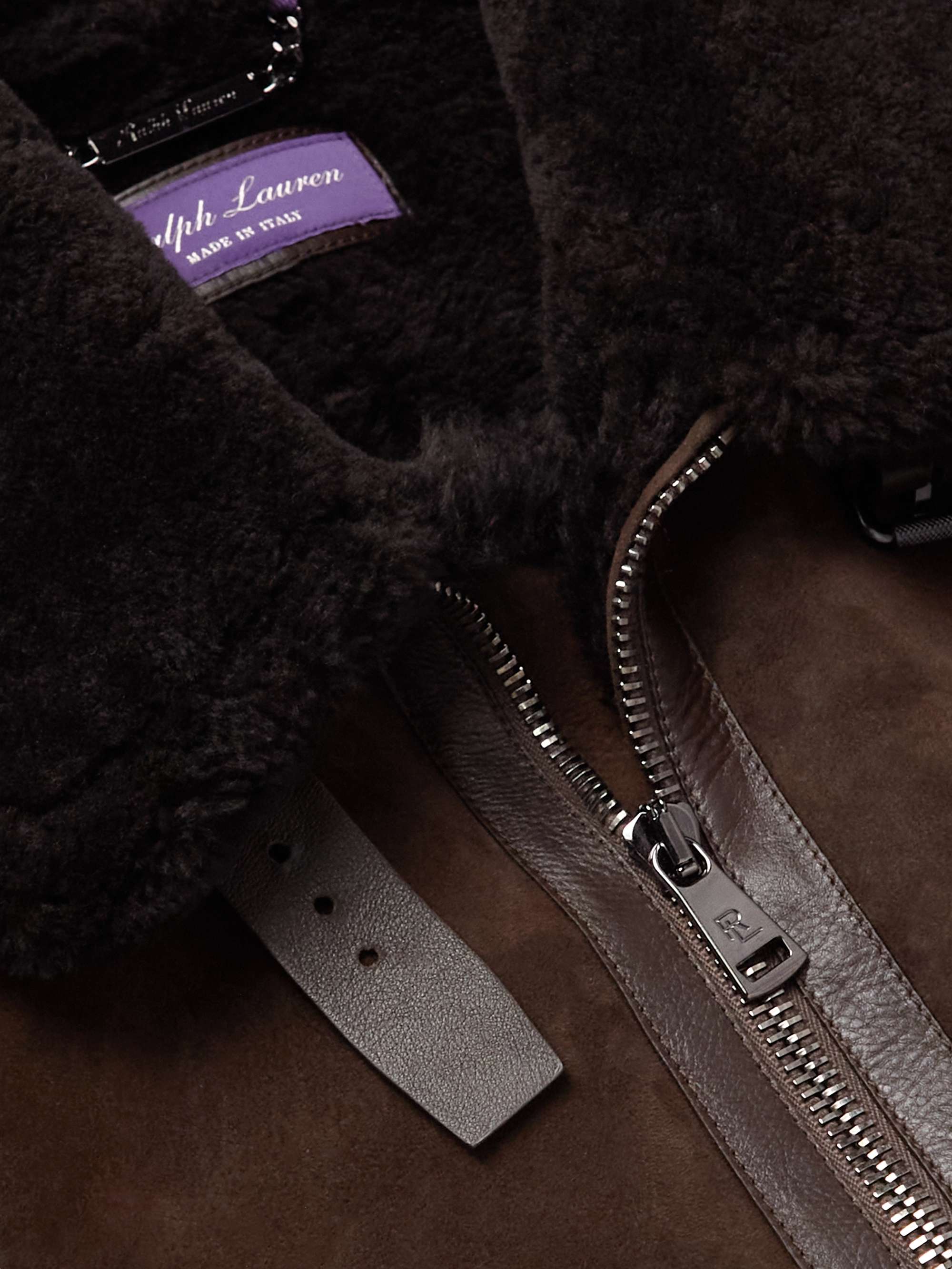 RALPH LAUREN PURPLE LABEL Leather-Trimmed Shearling Jacket