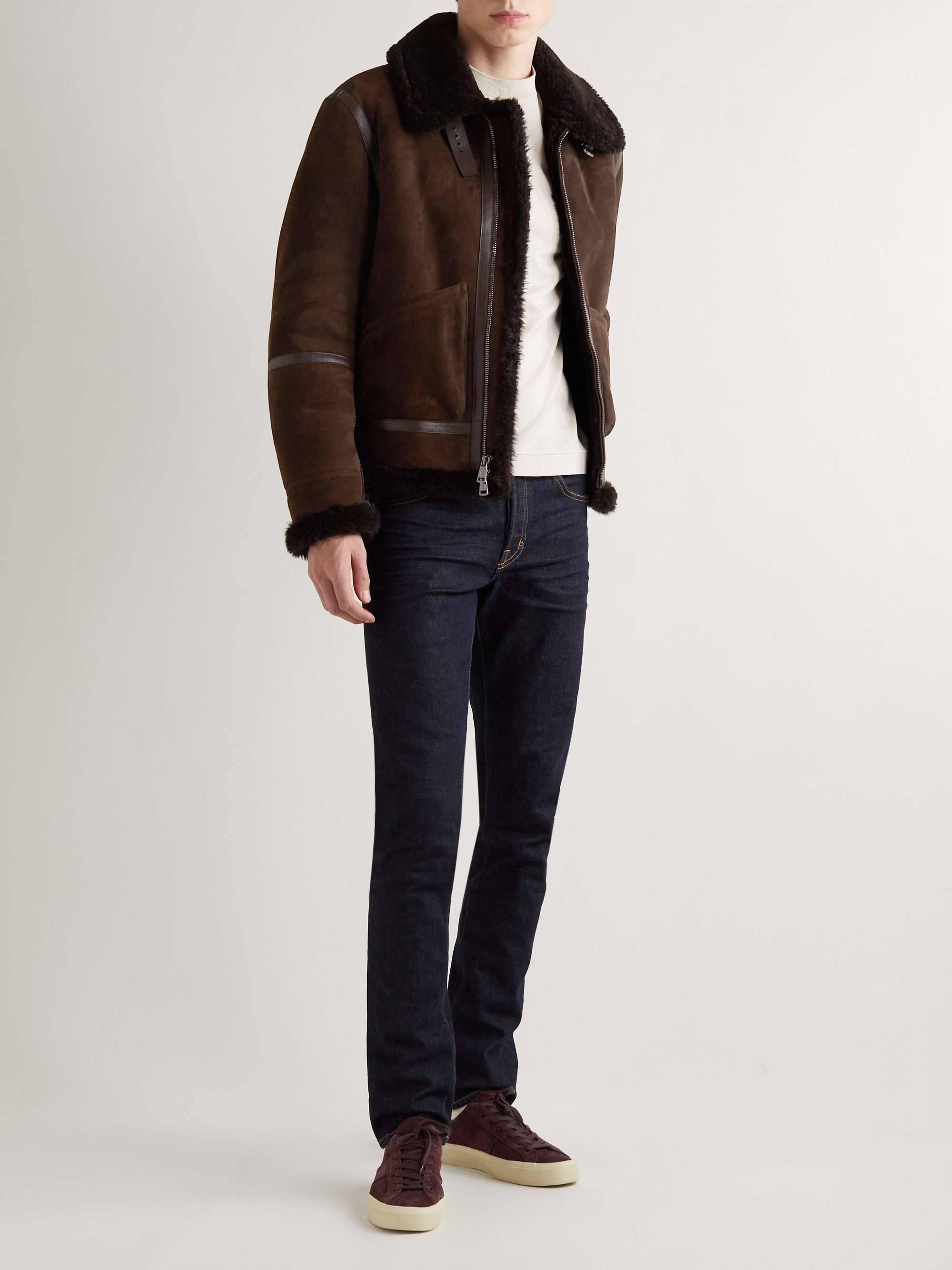 RALPH LAUREN PURPLE LABEL Leather-Trimmed Shearling Jacket