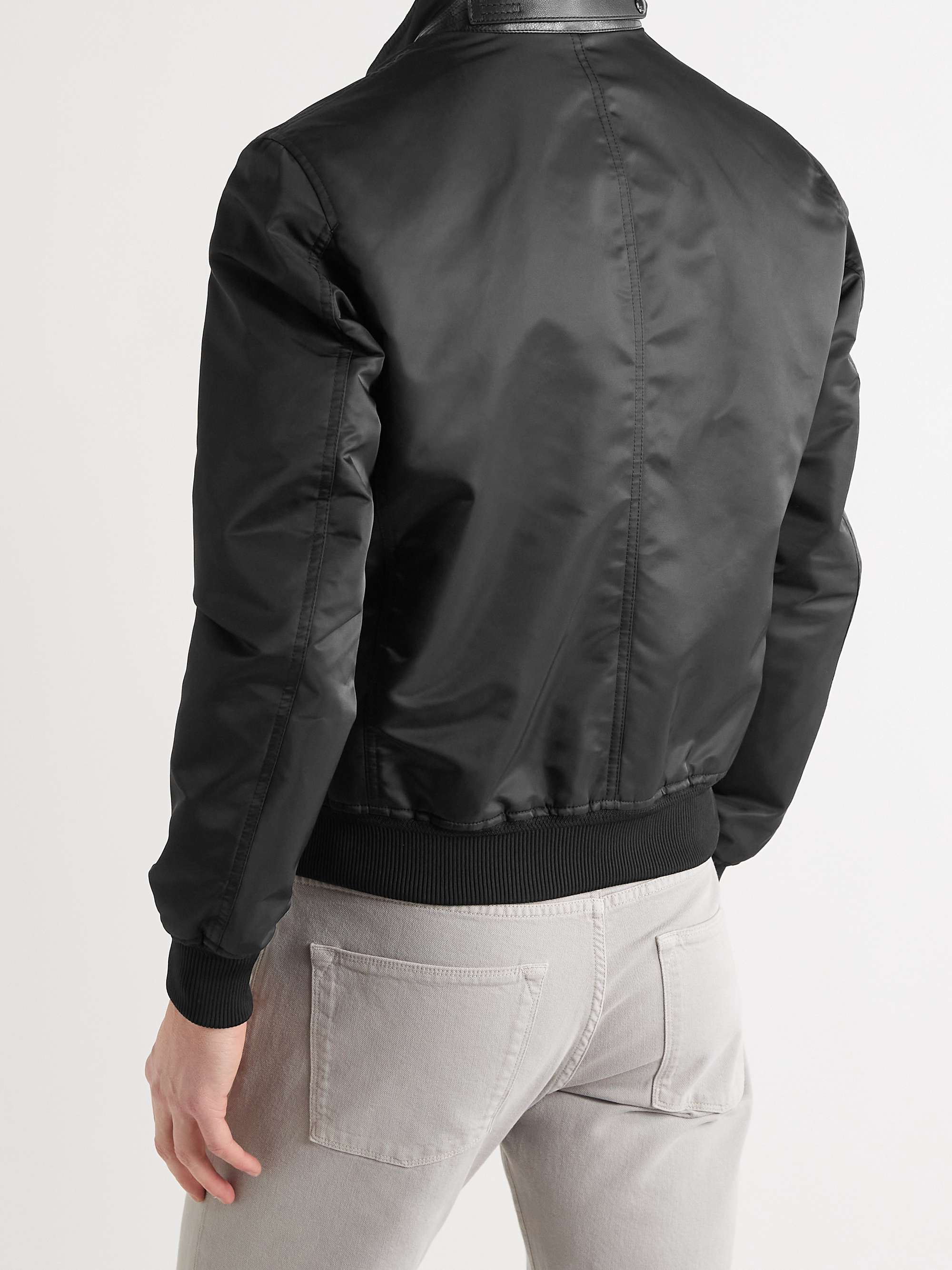 TOM FORD Leather-Trimmed Nylon Harrington Jacket